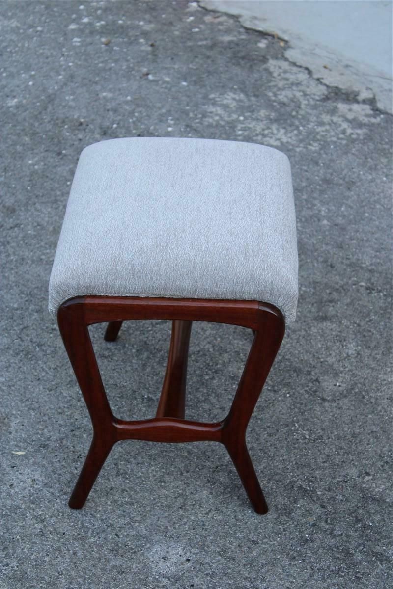 photo for sale Mid Century Mahogany And Grey Velvet Stool Carlo De Carli Style 1950s