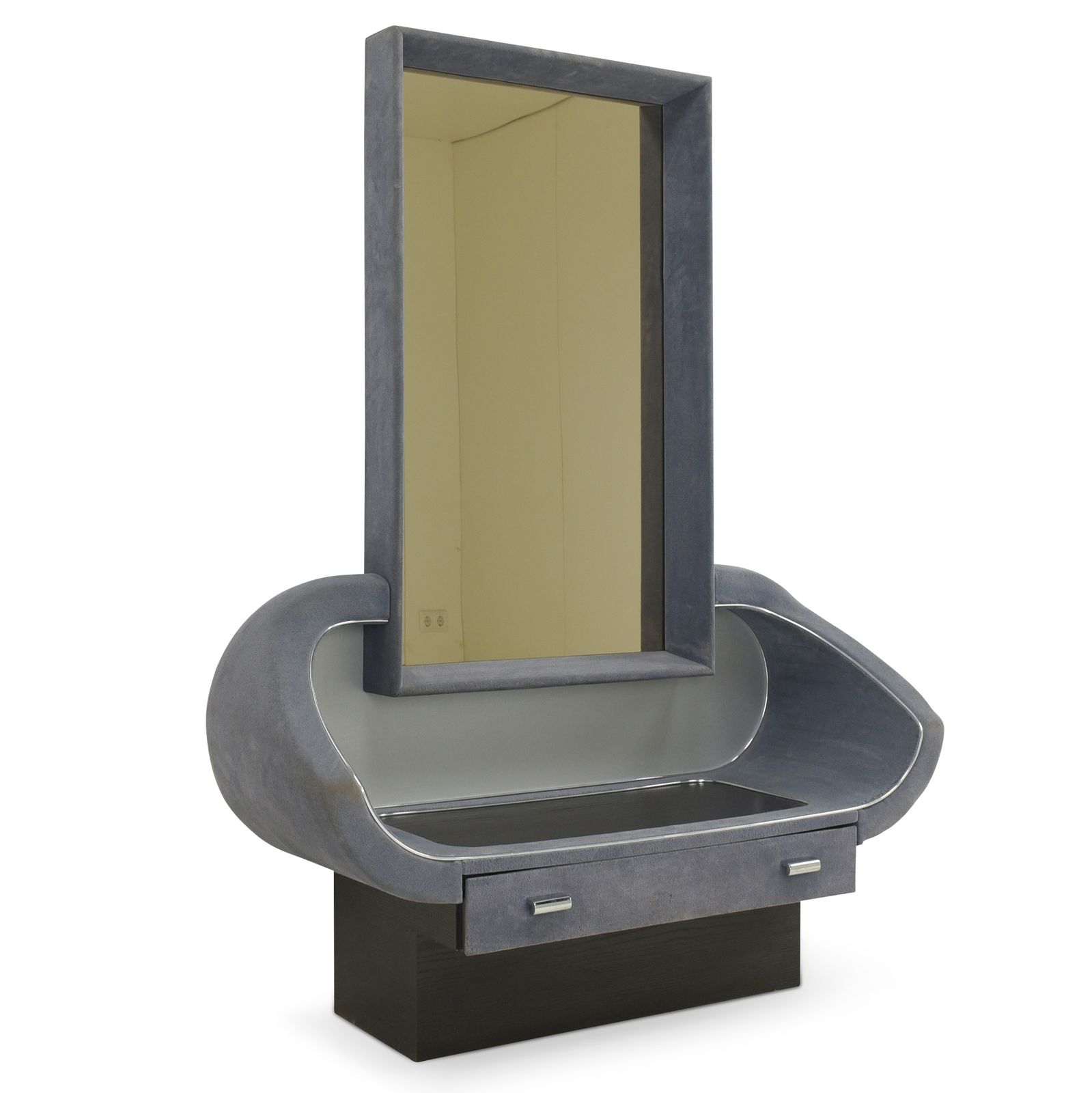 Retro! Mirror Dresser Blue Gray Velvet Chrome Dressing Chest Vintage