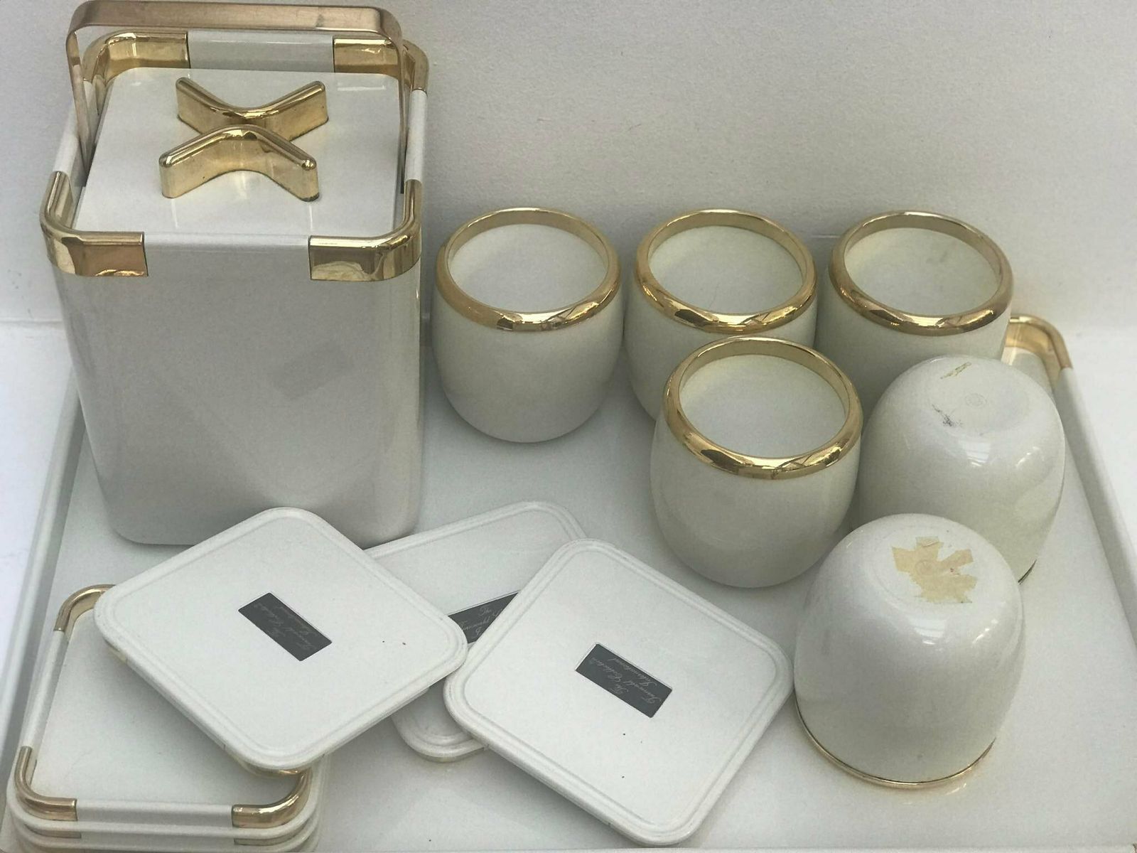 Hans Turnwald Collection 1970s Hollywood Regency Ice Bucket And 6 Coasters Bucket, Gold Wine Cooler Made In Germany, Bar Accessories photo buy