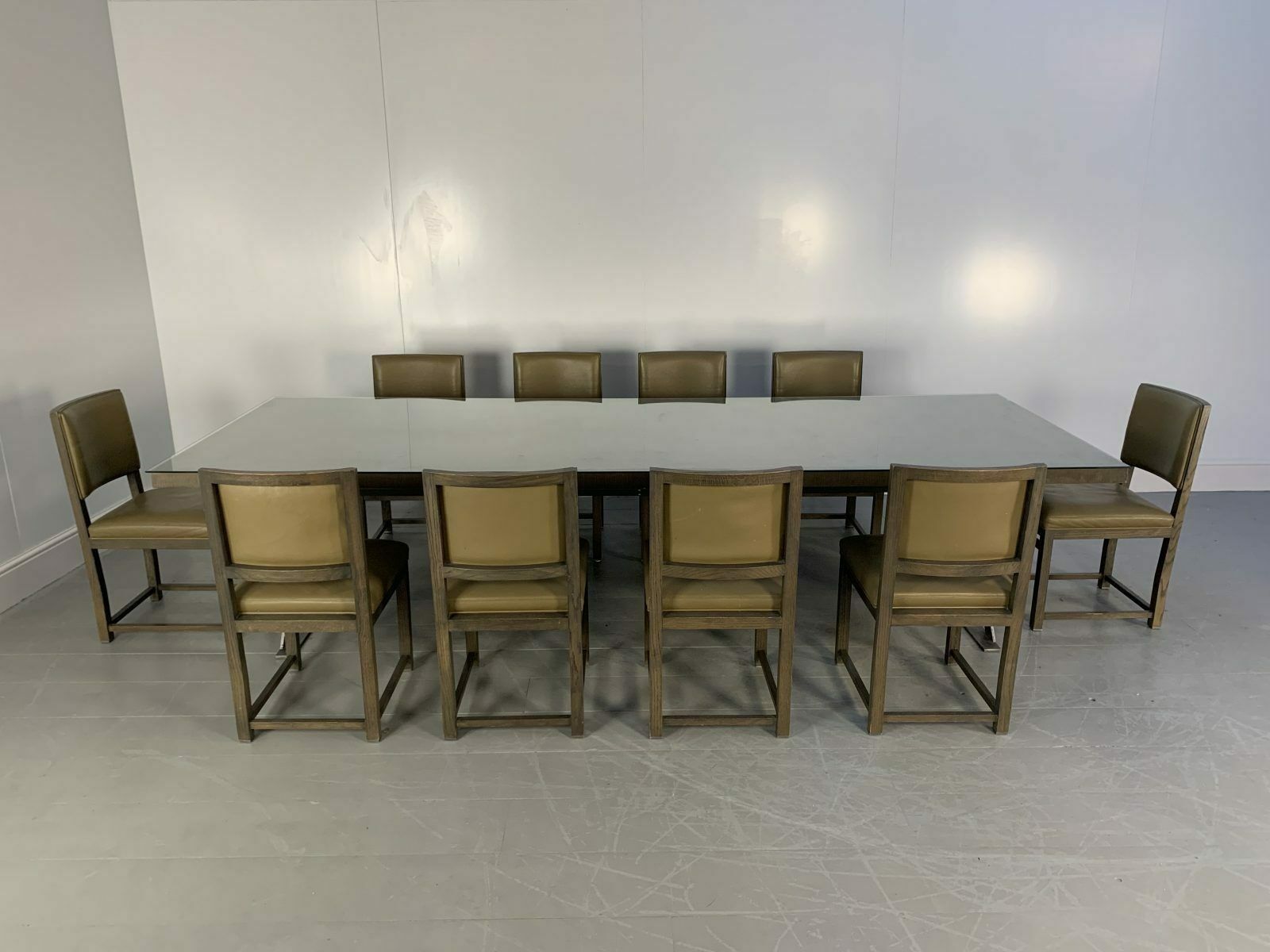 Sublime Huge B&B Italia “Max” Dining Table & 10 “Maxalto” Dining Chairs In Grey Oak & Leather photo furniture