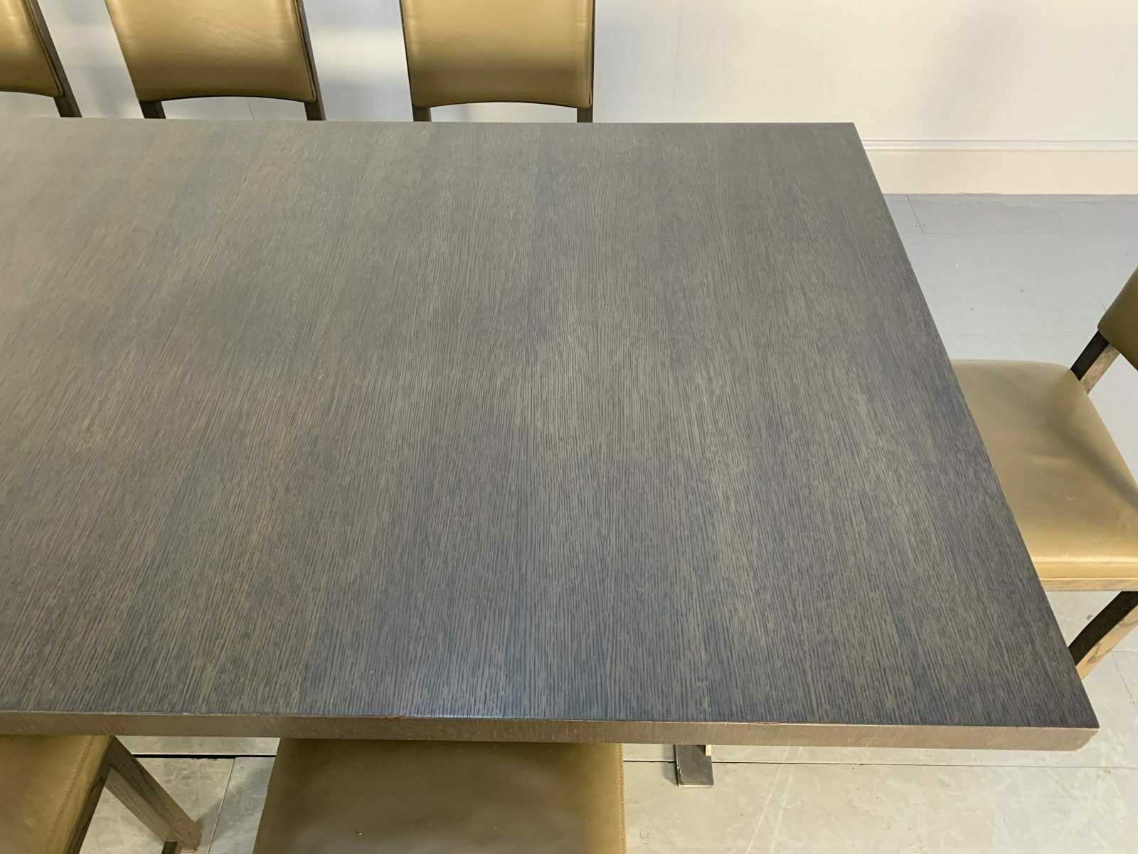 photo furniture Sublime Huge B&B Italia “Max” Dining Table & 10 “Maxalto” Dining Chairs In Grey Oak & Leather
