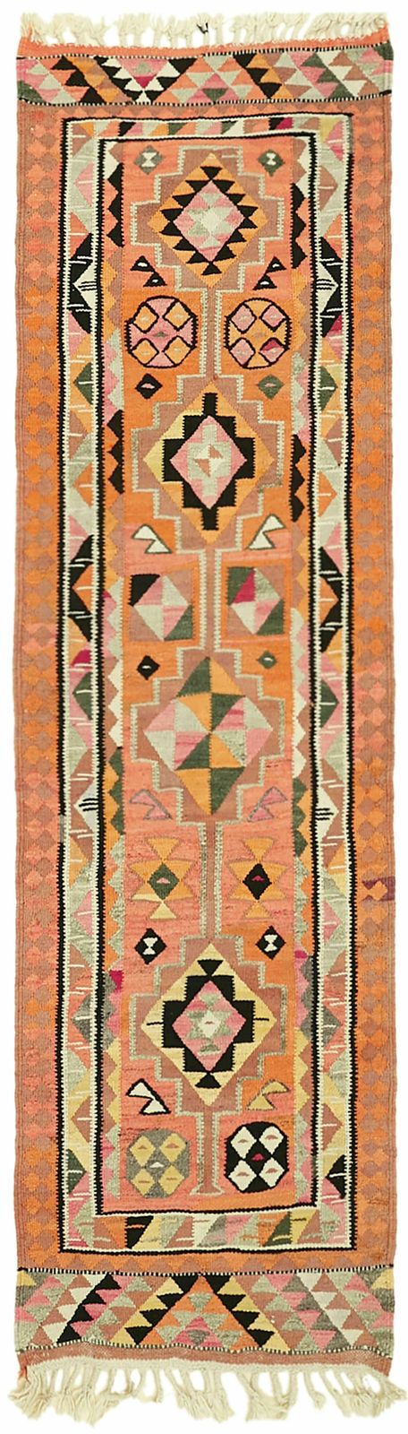 Handmade Multicolor Boho Runner Kilim Rug 304 Cm X 94 Cm