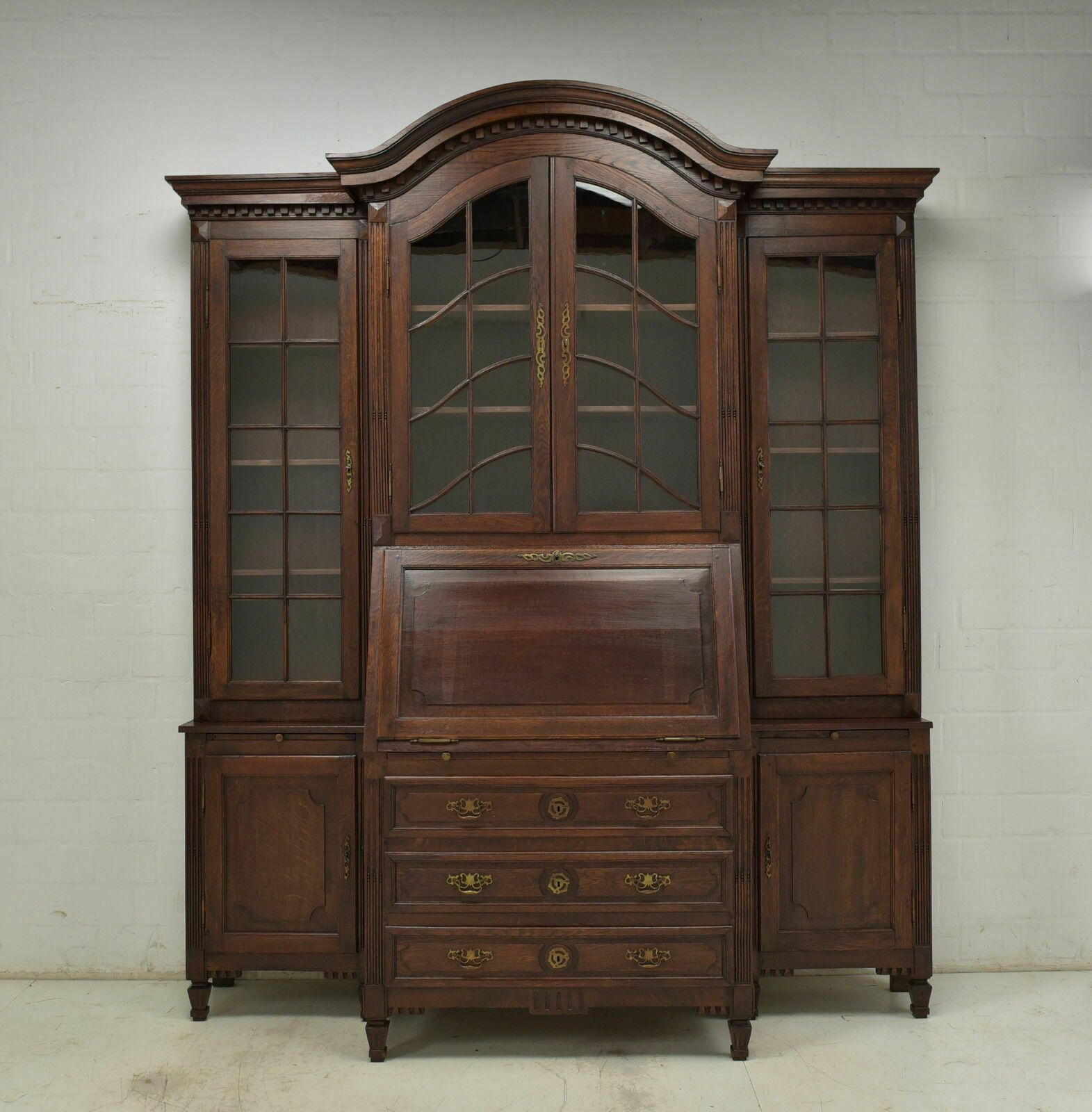 Antique! Large Display Cabinet With Secretary, Restored Oak Bookcase photo furniture