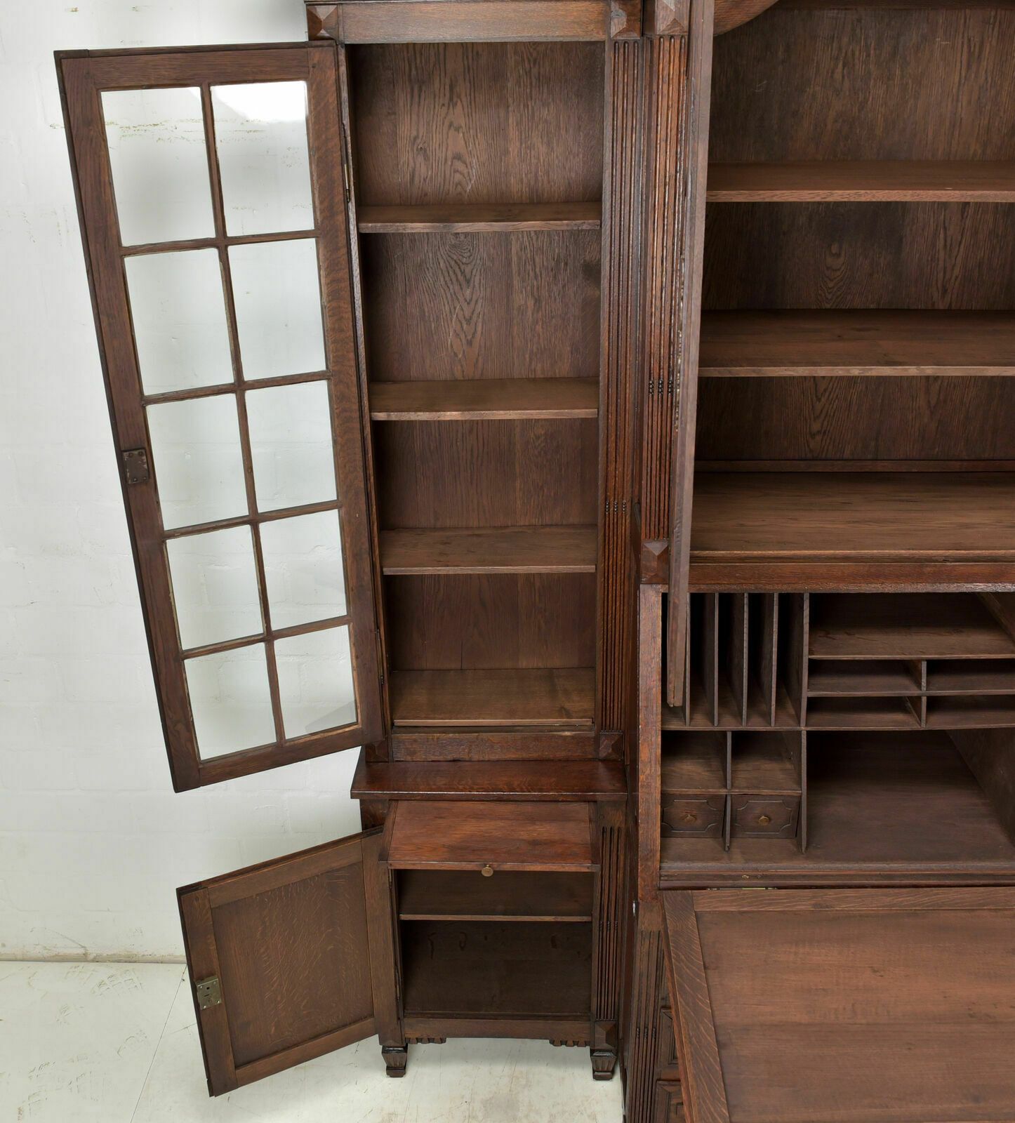 Antique! Large Display Cabinet With Secretary, Restored Oak Bookcase photo Furniture