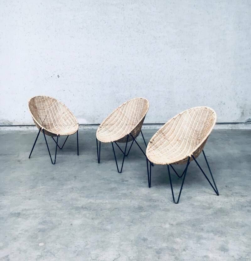 Midcentury Modern Design Egg Basket Wicker Chair Set, Italy 1950's photo Furniture