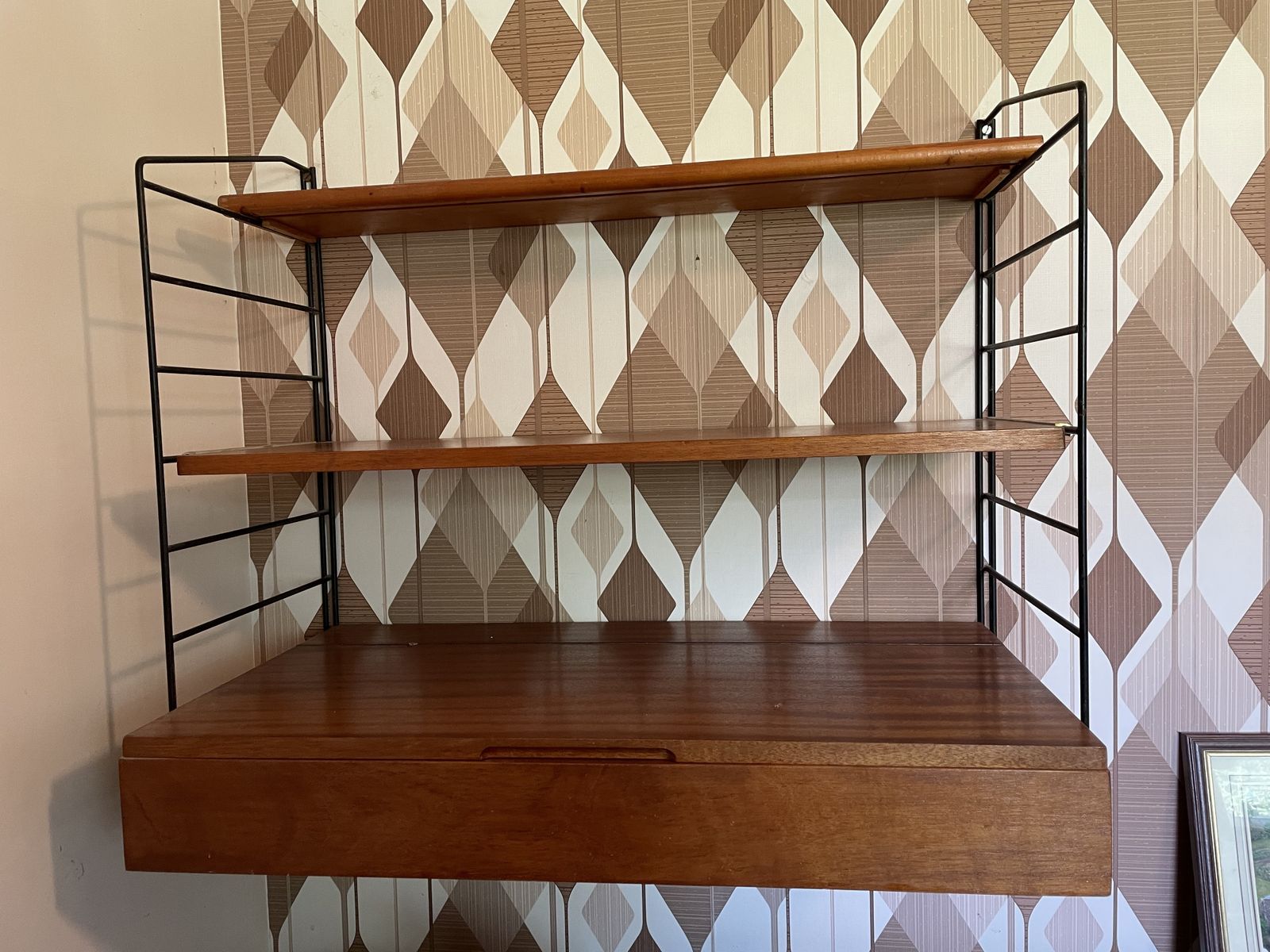 Retro Ladderax, 1960 1970s. 3 Systems And Shelves / Cabinets. Two Are Wall Mounted, One Is Floor Standing. One Stain. photo for sale
