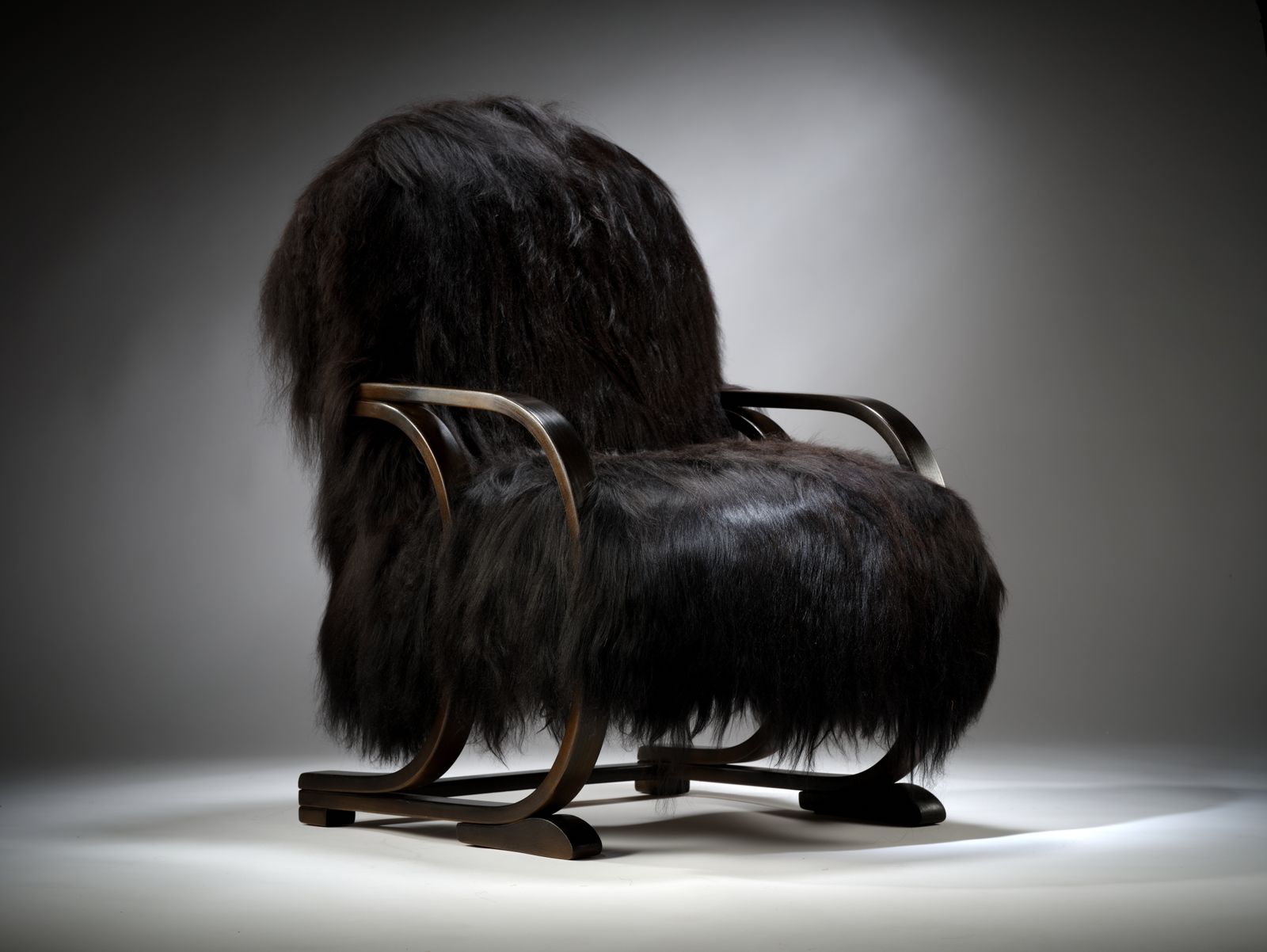 The Unique One Off Vintage Bentwood Hoop Arm Icelandic Sheepskin ‘Chewie’ Armchair.