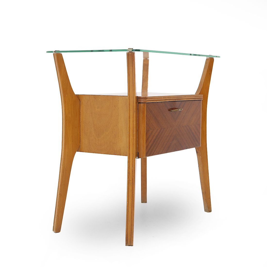 700.0 Pair Of Wooden Bedside Tables With Glass Top, 1950s photo