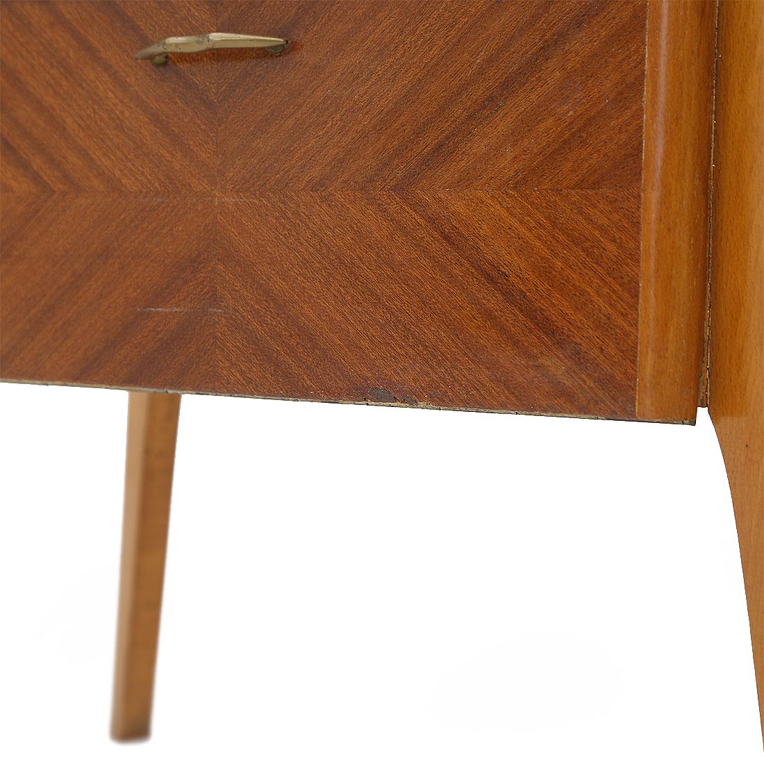 photo furniture Pair Of Wooden Bedside Tables With Glass Top, 1950s
