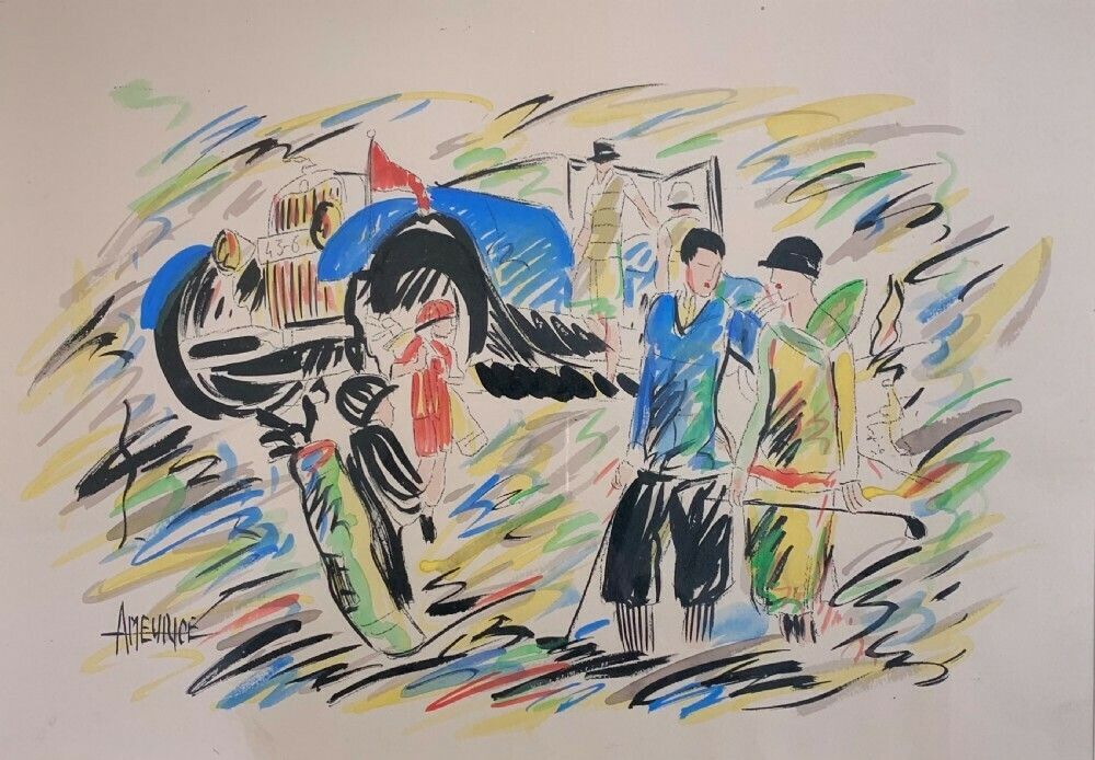 Andrè Maurice (Xxe) French Rivière Scene C1930 40s photo furniture
