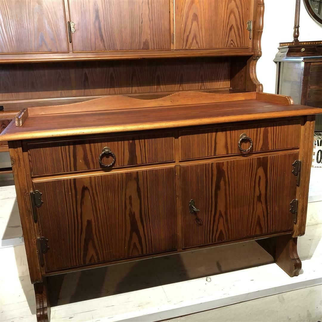 Unusual Mid Century Pitch Pine European Sideboard In Folk Style photo vinterior