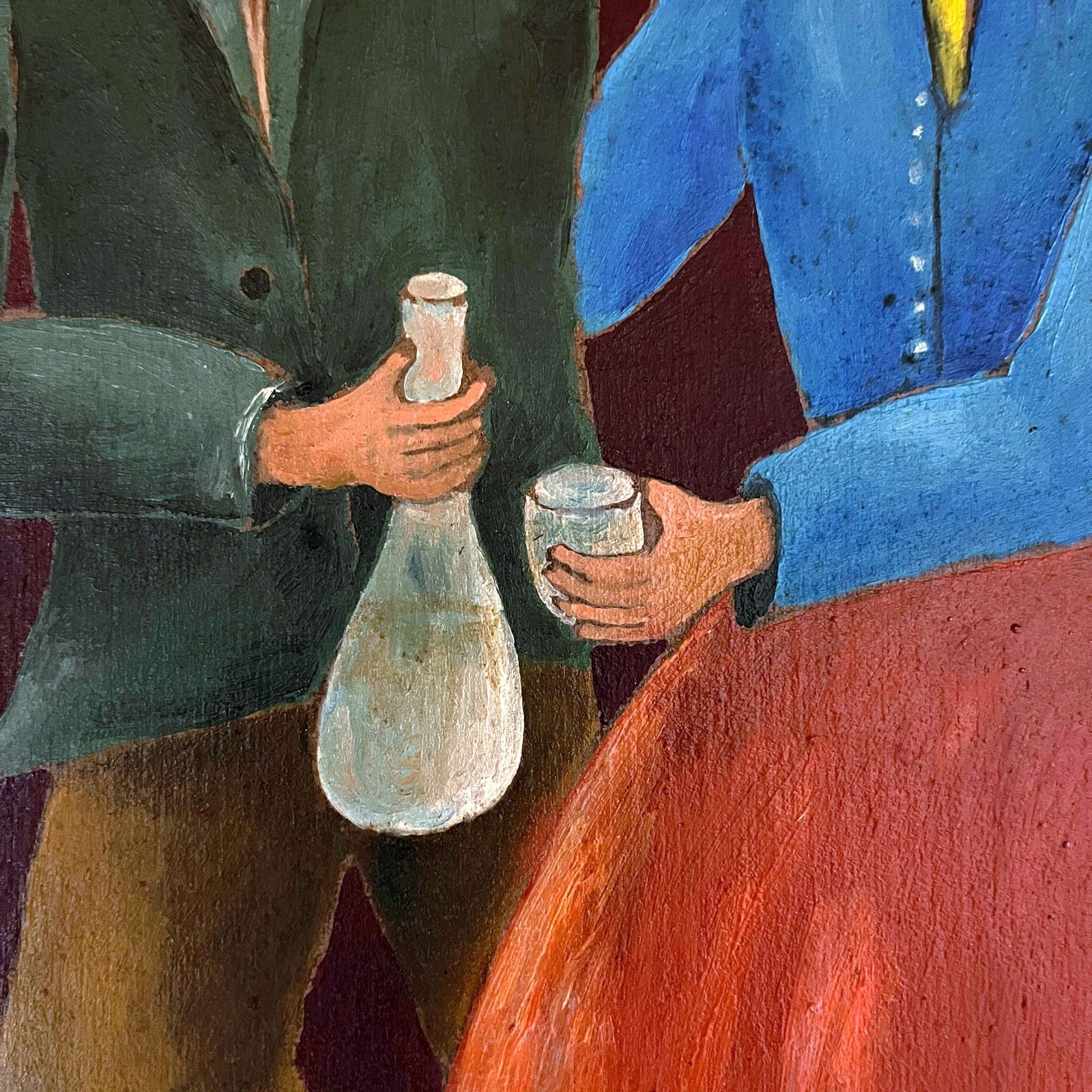 photo for sale Diptych Paintings In The Style Of Naive Art, Oil, Hardboard, Oto Dobovišek, Yugoslavia 1970s Set Of 2 Folk Art
