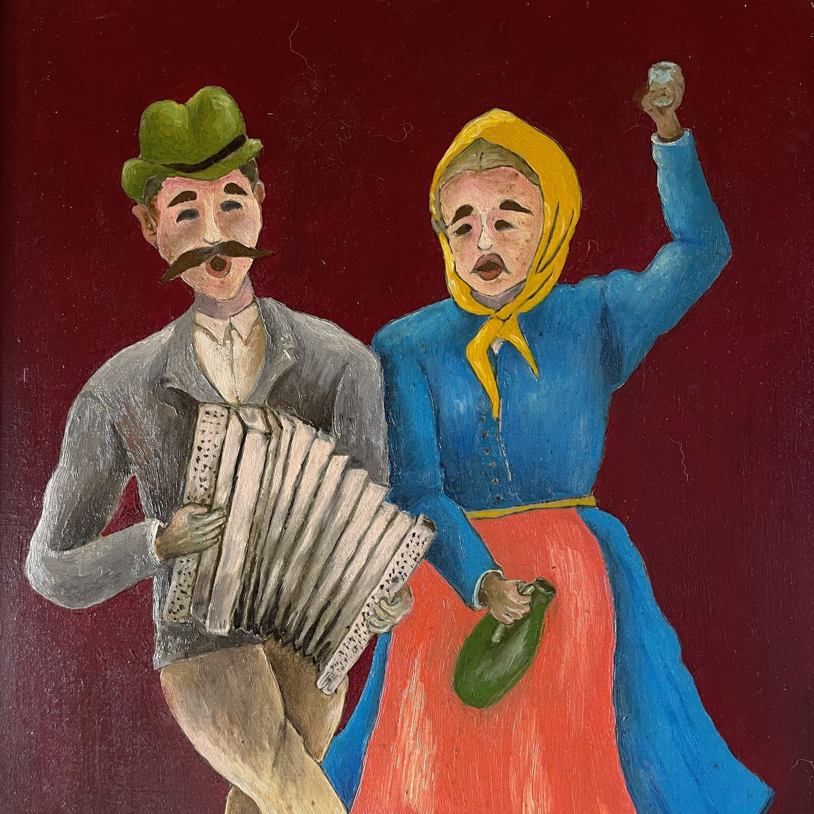 790.0 Diptych Paintings In The Style Of Naive Art, Oil, Hardboard, Oto Dobovišek, Yugoslavia 1970s Set Of 2 Folk Art photo