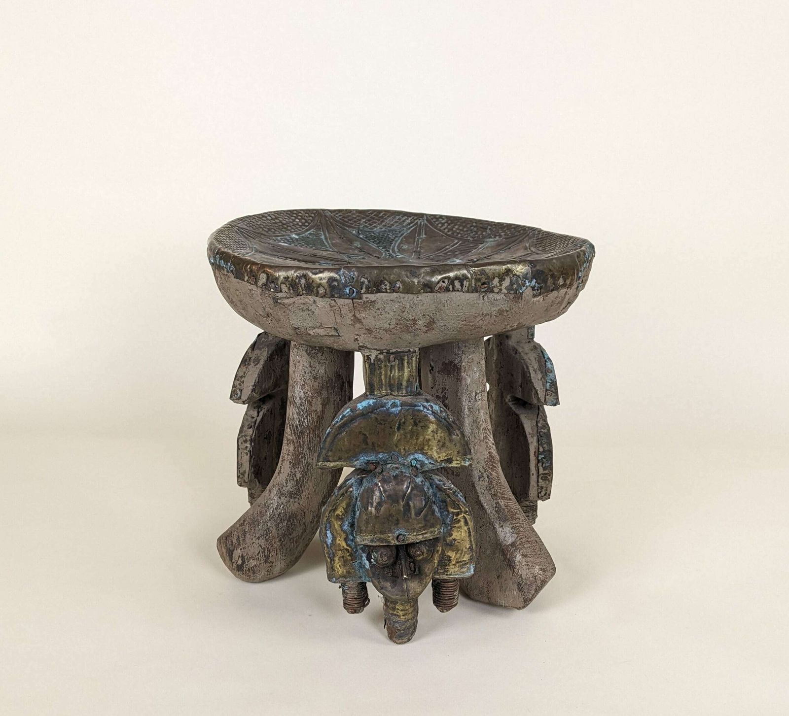 African Tribal Figural Stool From Kota Tribe Of Gabon, Primitive Mask Furniture From Africa photo for sale
