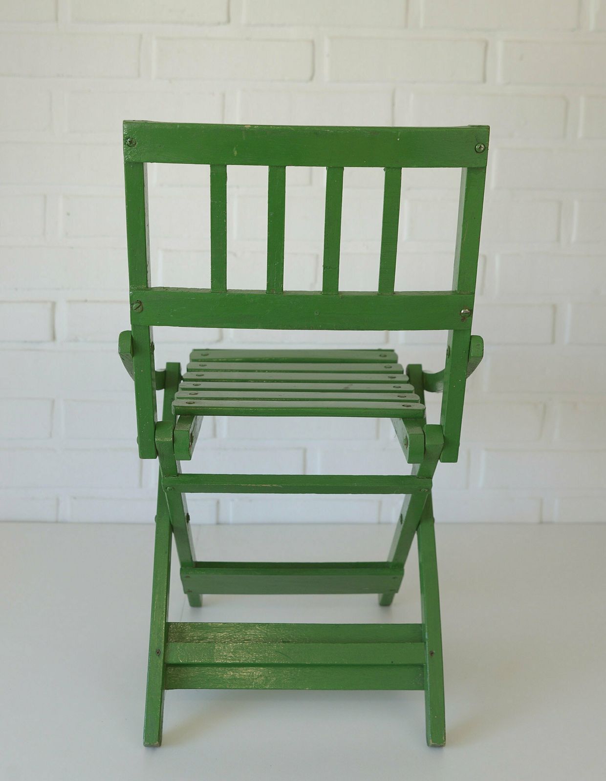 Vintage Wooden Decor / Plant Stand / Rustic Folding Chair / Handmade Furniture / Green Shabby Chic / Small Kids Chair / Yugoslavia 1960's photo for sale