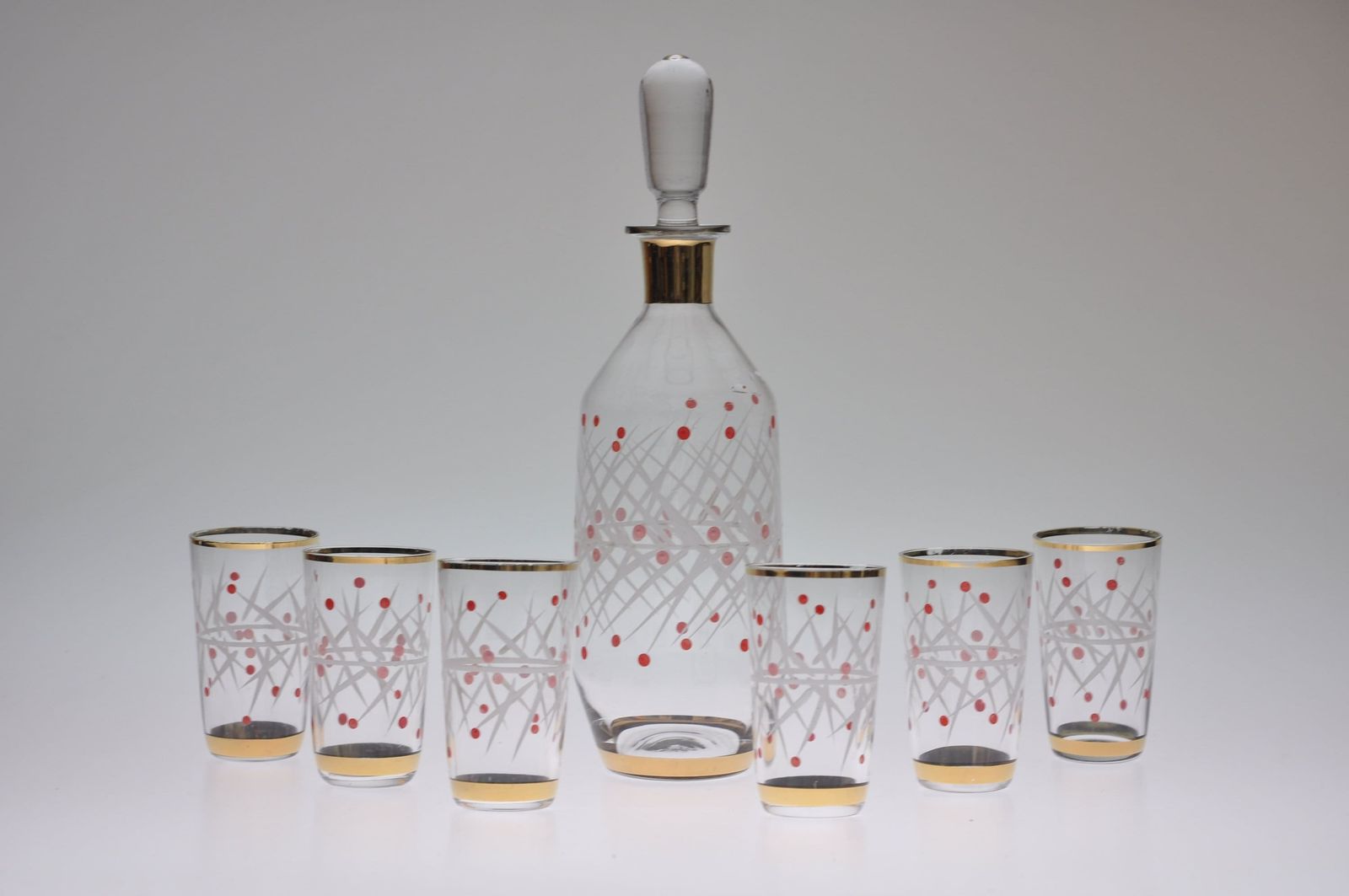 Decanter Set, Mid Century Glassware, Mid Century Decanter, Mid Century Glass, Bohemian Glass, Czech Decanter, Glass Decanter, Decanter Glass