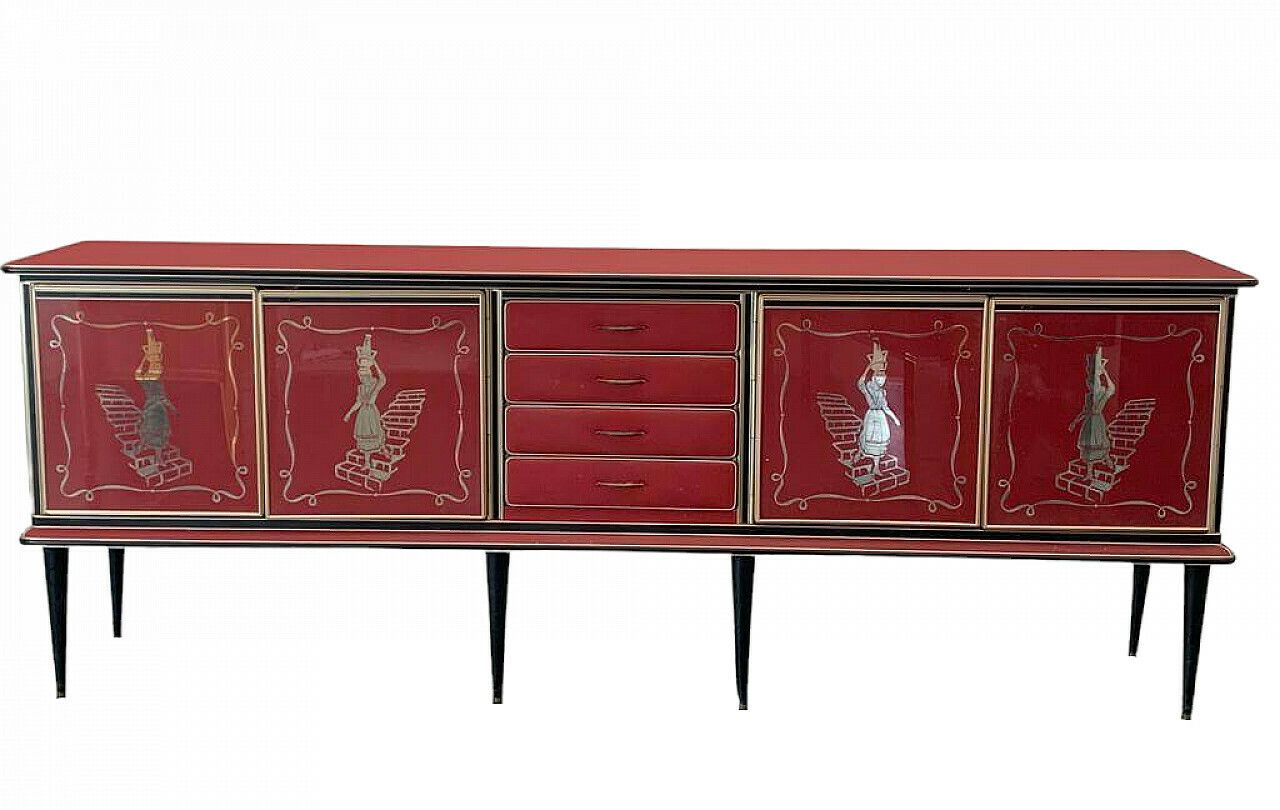 Leatherette, Metal And Glass Sideboard By Umberto Mascagni, 1950s