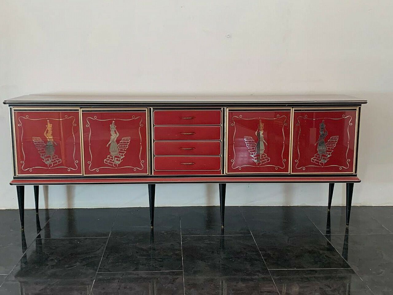 Leatherette, Metal And Glass Sideboard By Umberto Mascagni, 1950s photo furniture