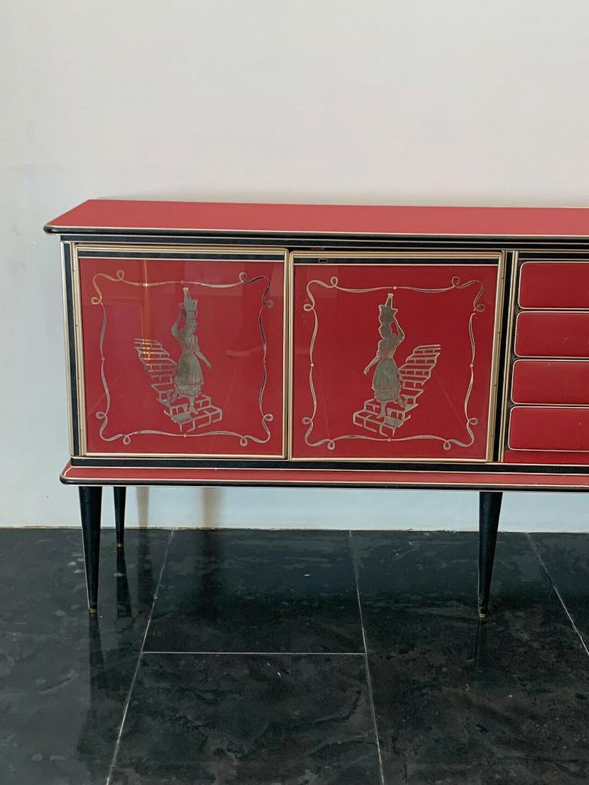 Leatherette, Metal And Glass Sideboard By Umberto Mascagni, 1950s photo buy