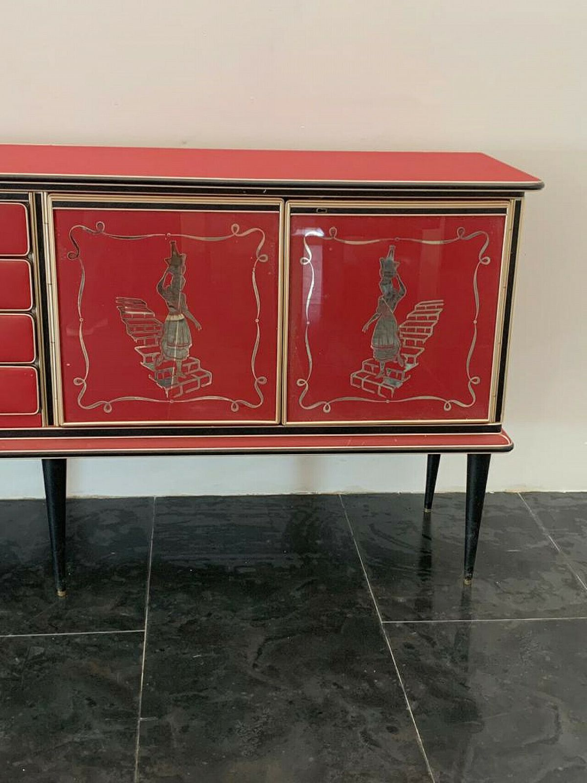Leatherette, Metal And Glass Sideboard By Umberto Mascagni, 1950s photo vintage