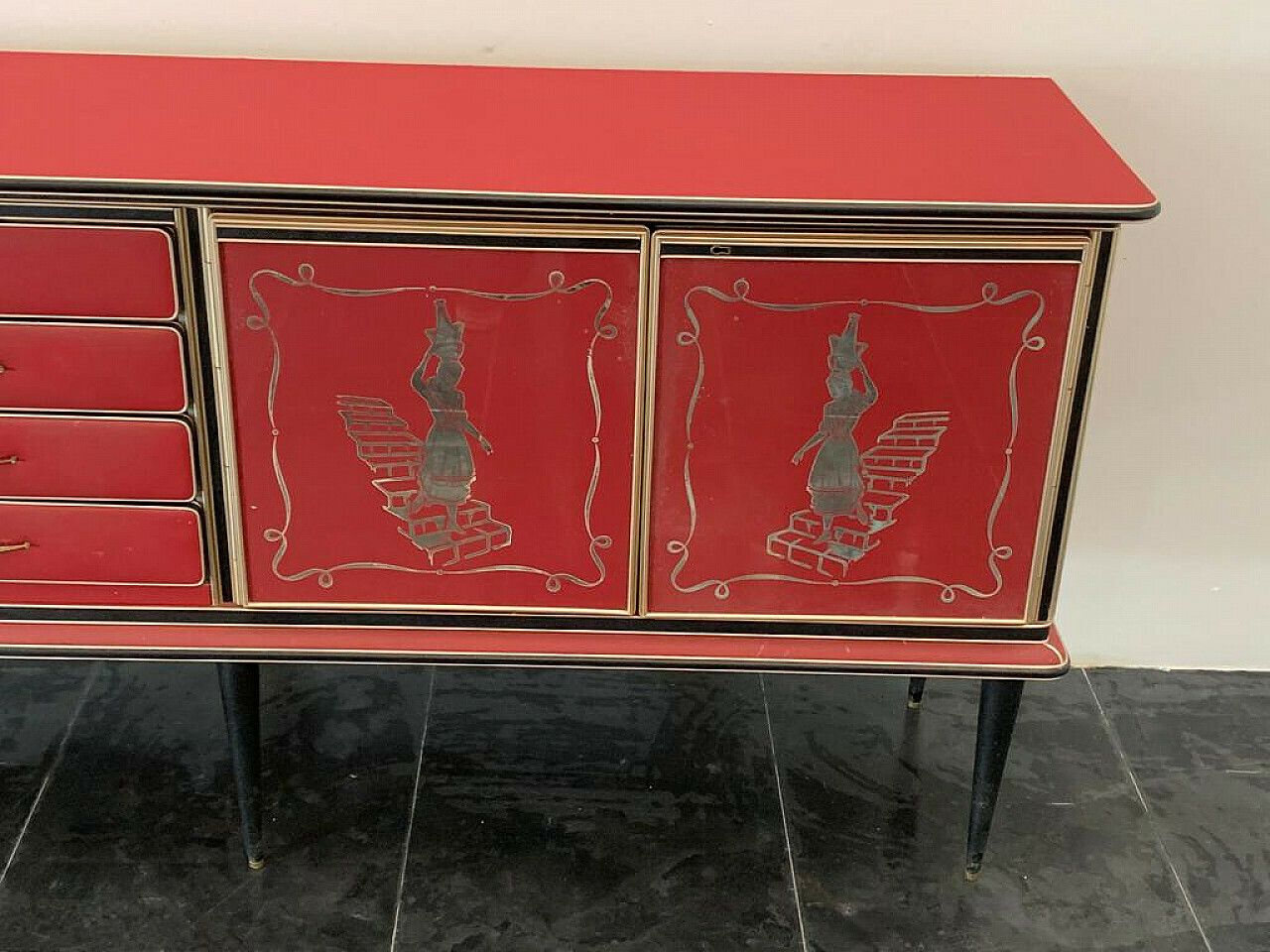 photo furniture Leatherette, Metal And Glass Sideboard By Umberto Mascagni, 1950s