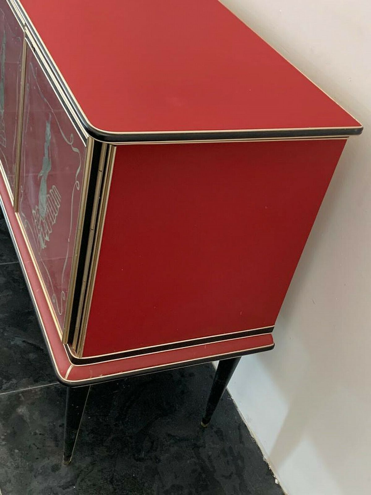 photo for sale Leatherette, Metal And Glass Sideboard By Umberto Mascagni, 1950s