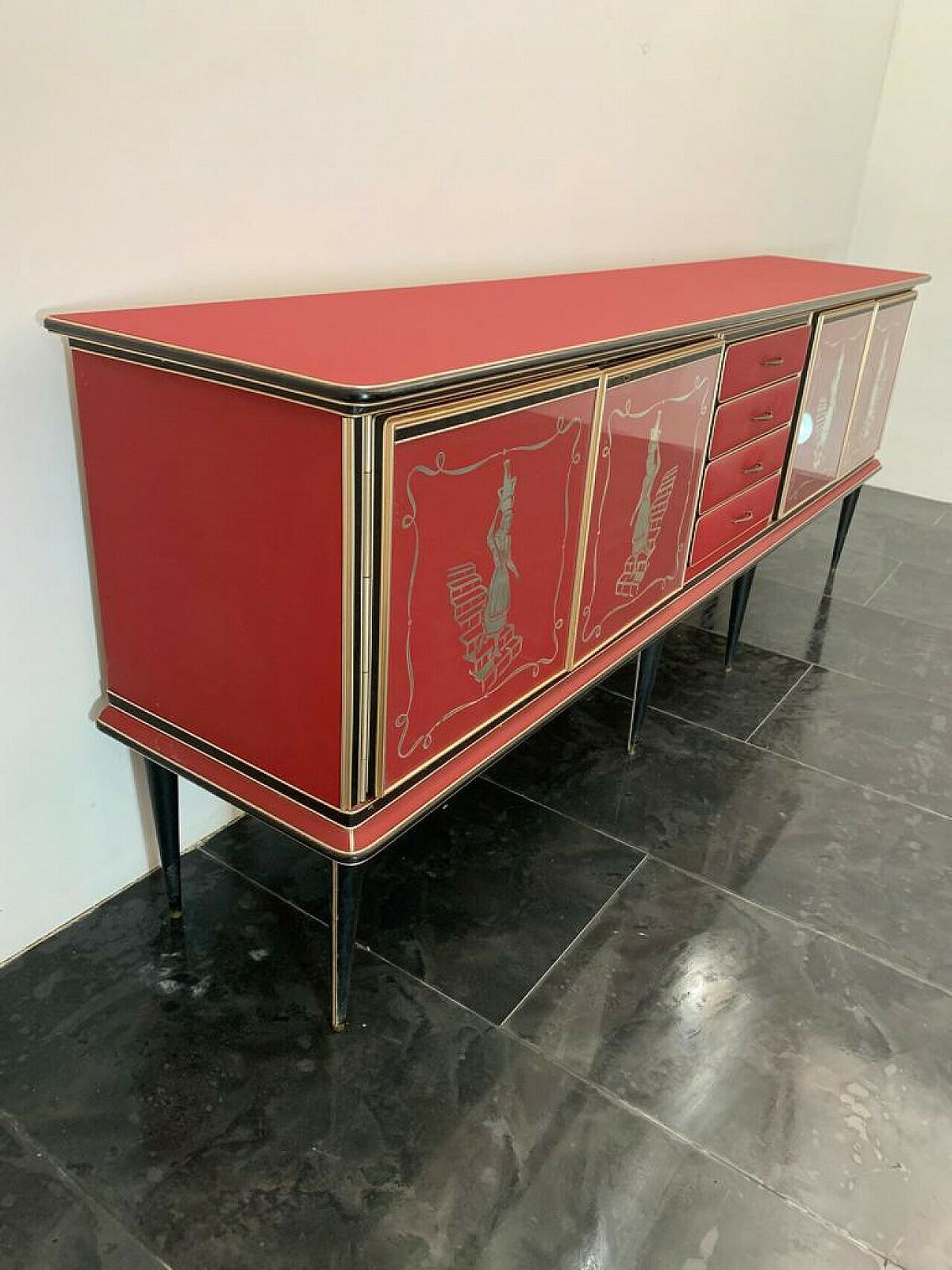 3784.56 Leatherette, Metal And Glass Sideboard By Umberto Mascagni, 1950s photo