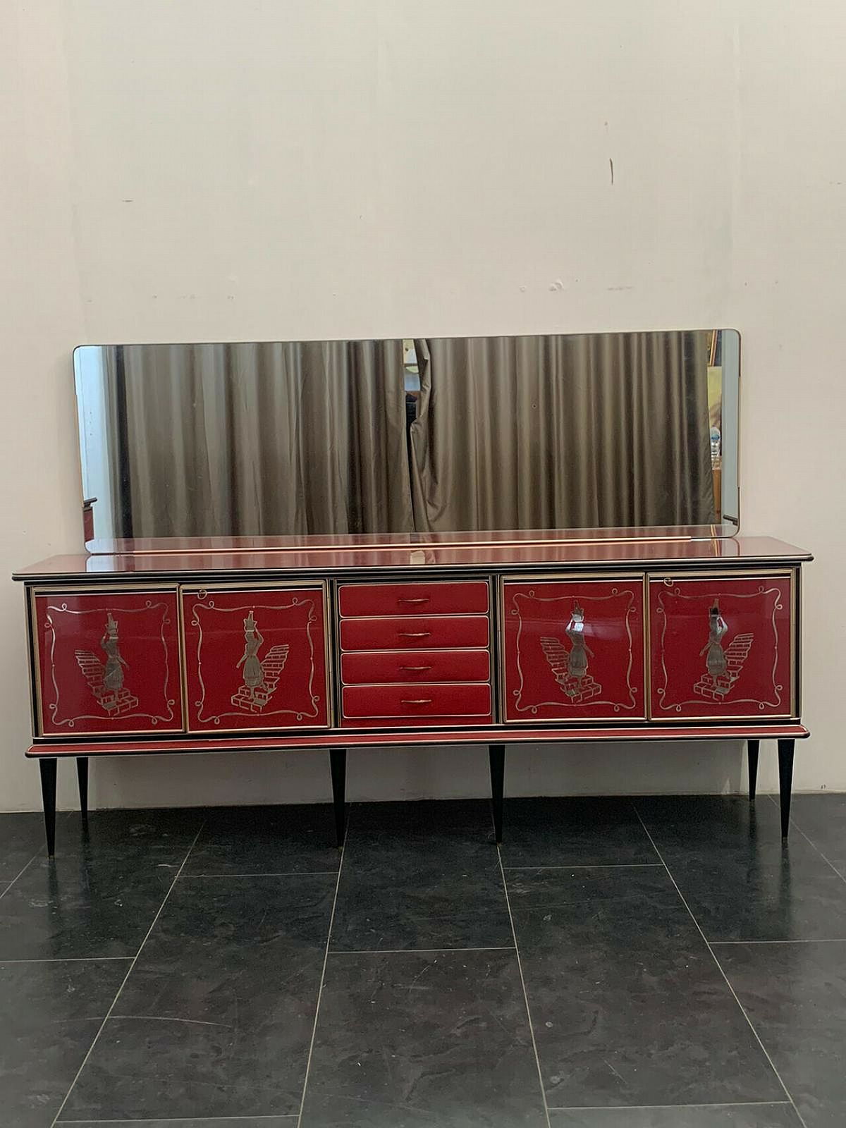 photo vinterior Leatherette, Metal And Glass Sideboard By Umberto Mascagni, 1950s
