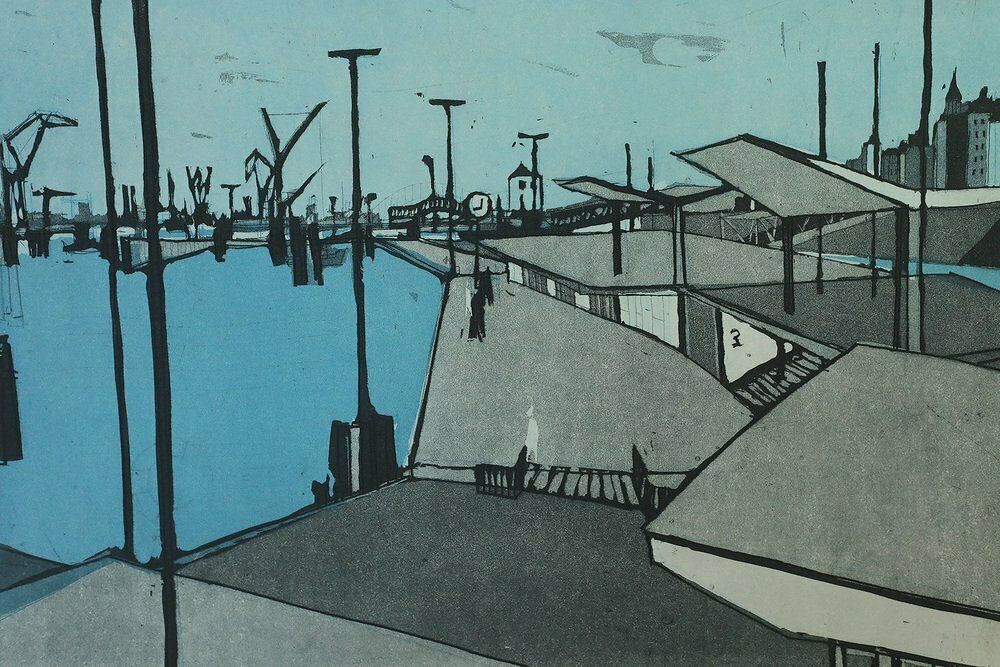 Otto Eglau, In Port, Etching, 1961 photo furniture