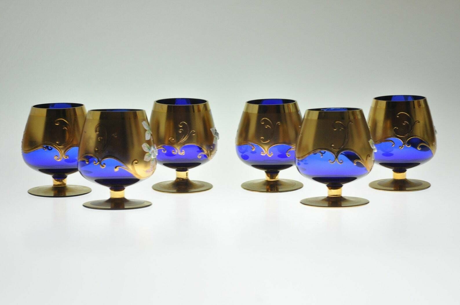 6 Vintage Bohemian Czech Goblets, Handmade Glass, Goblets Vintage, Goblets Glasses, Whiskey Glasses, Enameled Glass, Gold Plated Glass photo 124.0