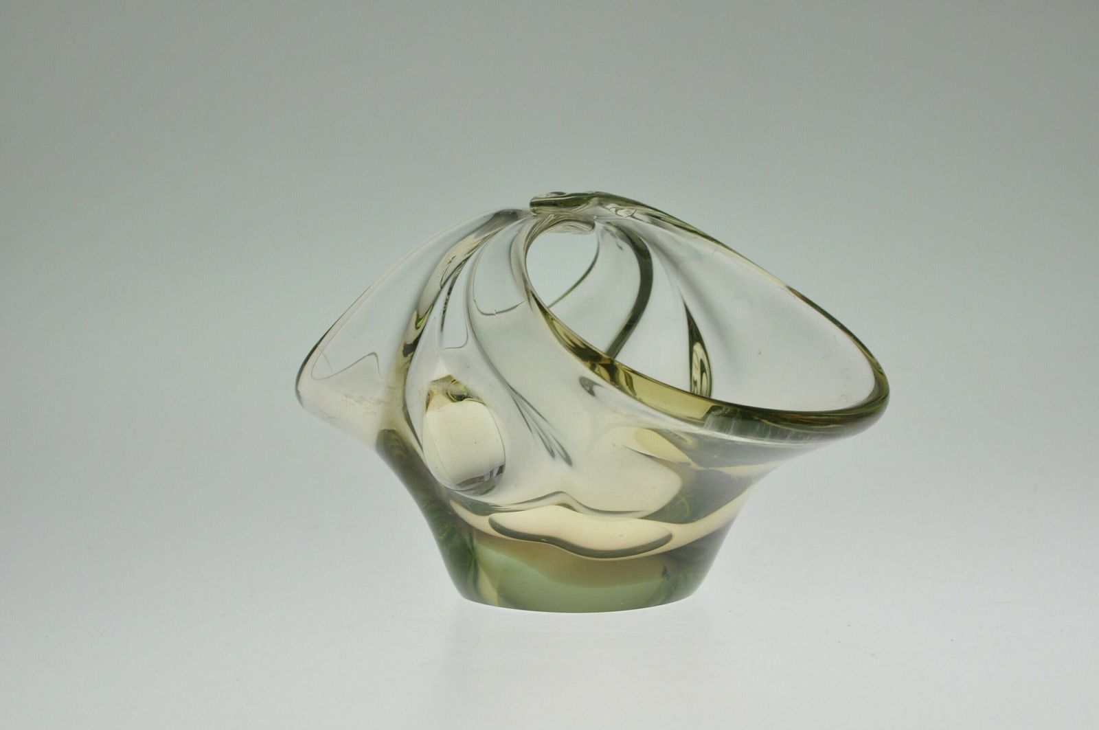 Skrdlovice Glass Basket, Art Glass, Czech Art Glass, Glass Baskets, Vintage Basket, Vintage Glass Basket, Czech Glass, Bohemian Glass photo for sale