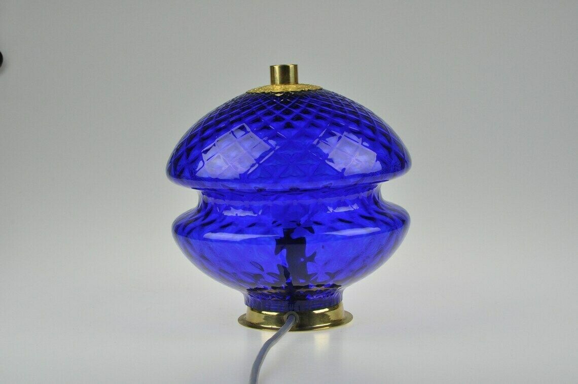 Vintage Mood Lamp, Mid Century Lamp, Desk Lamp, Table Lamp, Bedside Lamp, Mid Century Glass Lamp, Vintage Light, Vintage Lighting, Blue Lamp photo Lighting