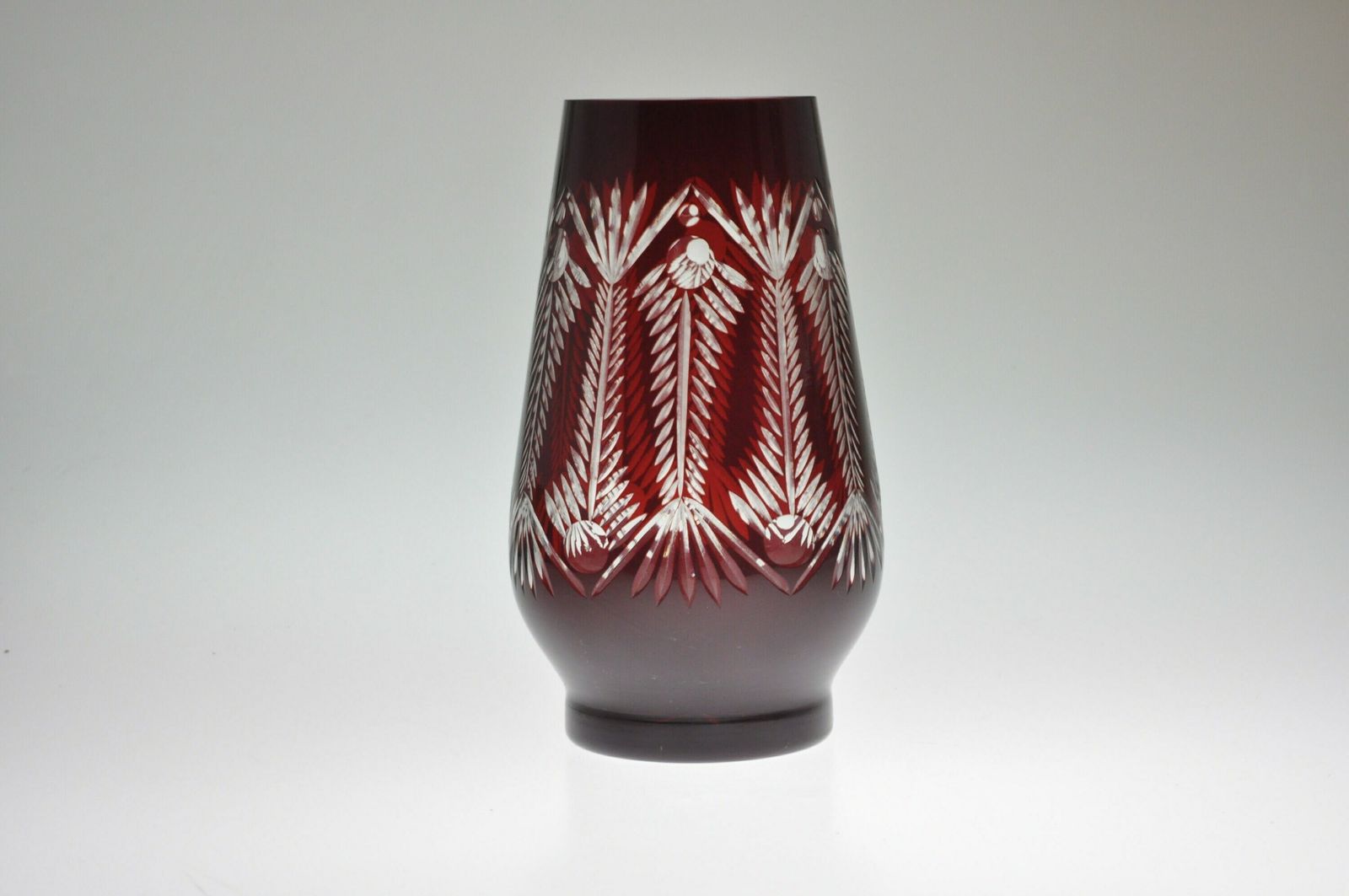 Ruby Vase, Ruby Glass Vase, Ruby Cut To Clear Vase, Czech Glass Vase, Czech Glass, Art Glass, Vintage Glass, Cut To Clear, Bohemian Vase photo for sale