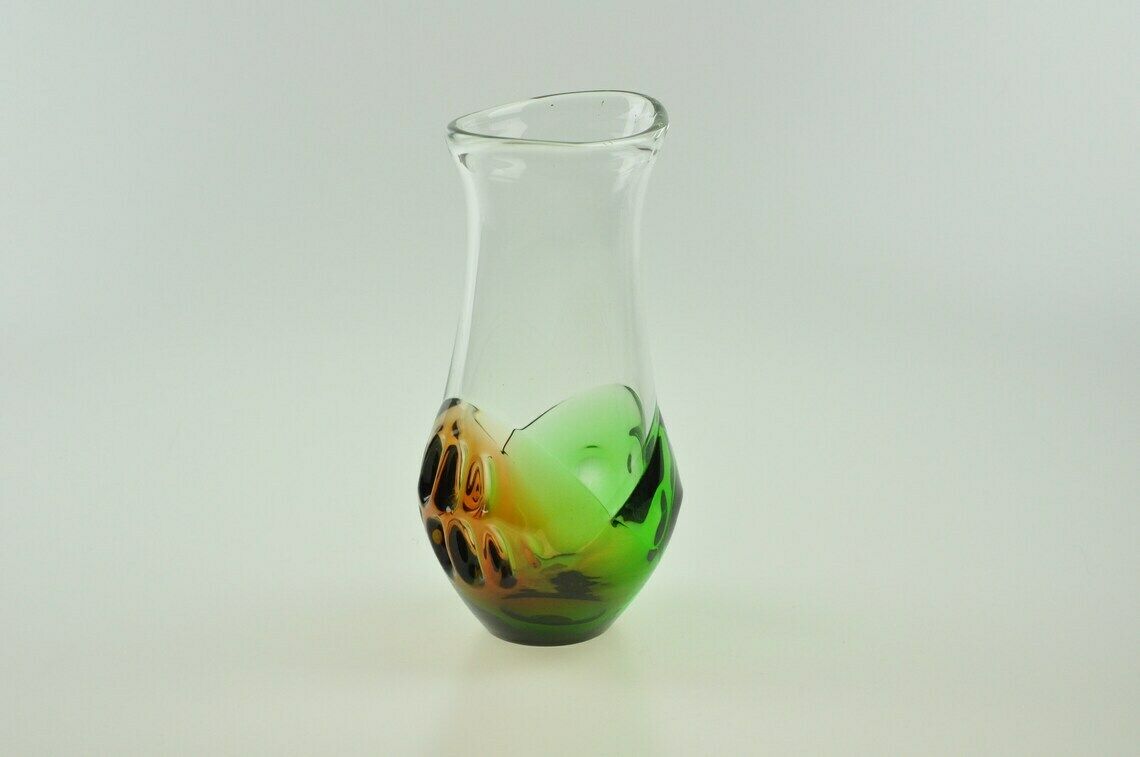 Ladislav Palecek Skrdlovice Glazen Vaas, Mid Century Vaas, Bloemenvaas, Kunstglas Vaas, Boheemse Vaas, Tsjechische Vaas, Antieke Vaas, Handgemaakt photo for sale