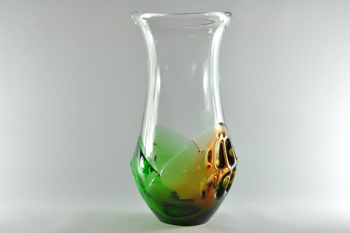 photo furniture Ladislav Palecek Skrdlovice Glass Vase, Mid Century Vase, Flower Vase, Art Glass Vase, Bohemian Vase, Czech Vase, Antique Vase, Handmade
