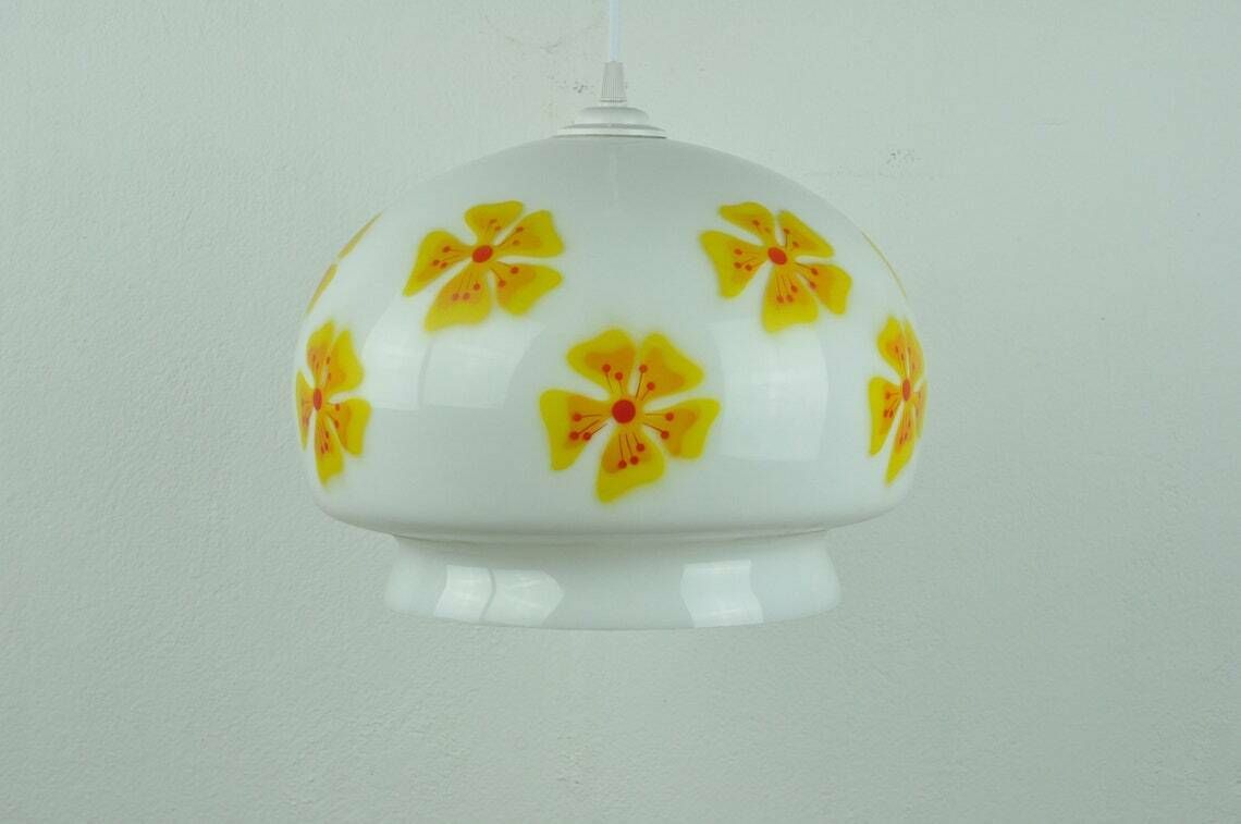 Vintage Floral Print Ceiling Light, Pendant Glass Ceiling Lamp, Vintage Ceiling Light, Pendant Light, Pendant Lighting, Mid Century Lighting