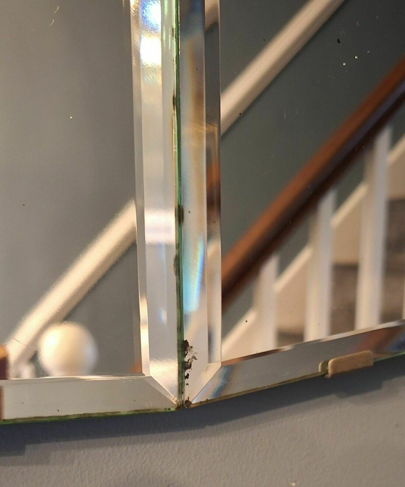 Art Deco Bevelled Edge, Stunning Shape And Detail Frameless Wall Mirror photo furniture