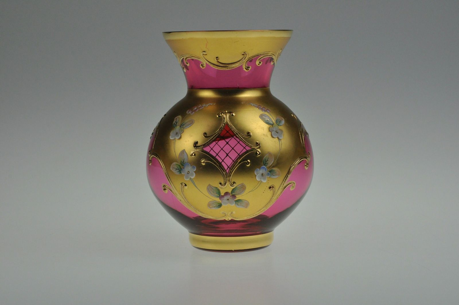 24k Gold Enamel Glass Vase, Glass Vase, Czech Glass, Art Glass, Vintage Glass, Hand Made, Enamel Vase, Red Vase, Czech Glass Vase photo vinterior
