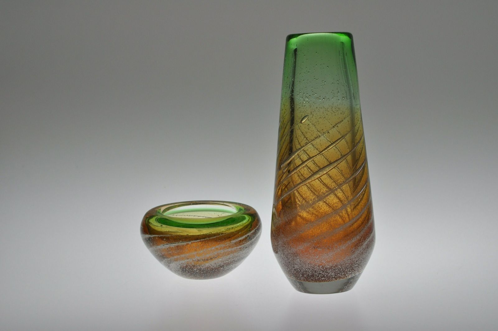 Ladislav Palecek Skrdlovice Glass Vase And Bowl Set, Whirlpool Vase, Glass Vase, Czech Art Glass, Czech Glass Vase, Czech Vase, Vintage Vase