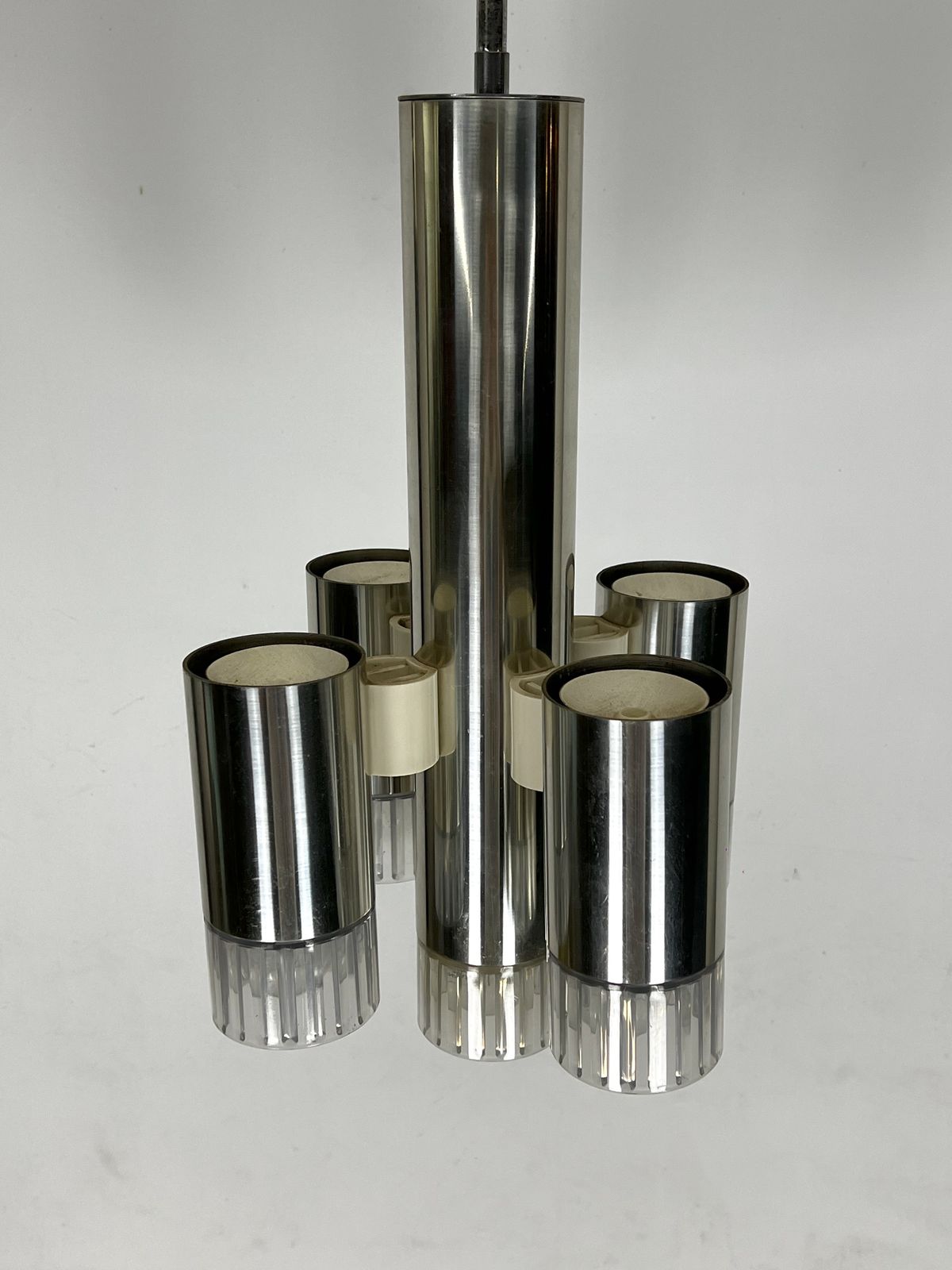 Sciolari Geometric Chrome And Plexiglass 5 Lights Chandelier. Italy 1970s photo buy