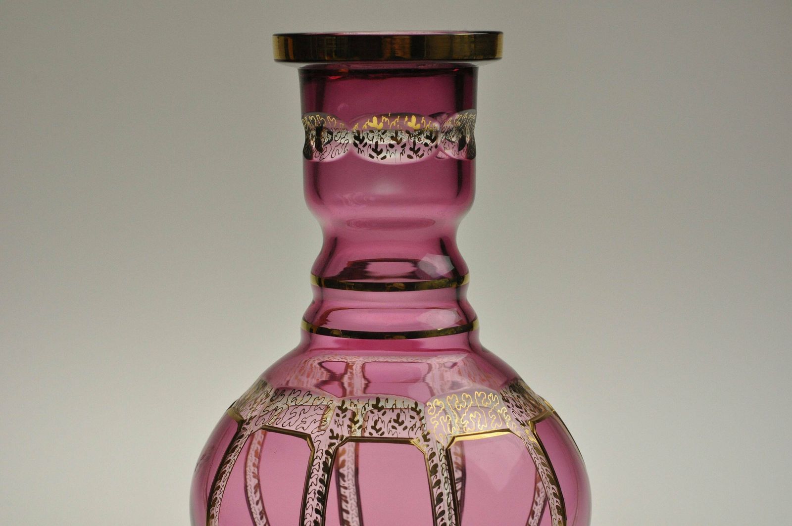 24k Gold Cabochon Glass Vase, Glass Vase, Czech Glass, Art Glass, Vintage Glass, Hand Made, Enamel Vase, Pink Vase, Czech Glass Vase photo for sale