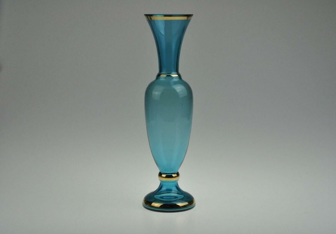 Tsjechische Vintage Blauwe Glazen Vaas | Vintage Vaas | Antieke Vaas | Blauwe Glazen Vaas | Glazen Vaas | Art Glass Vaas