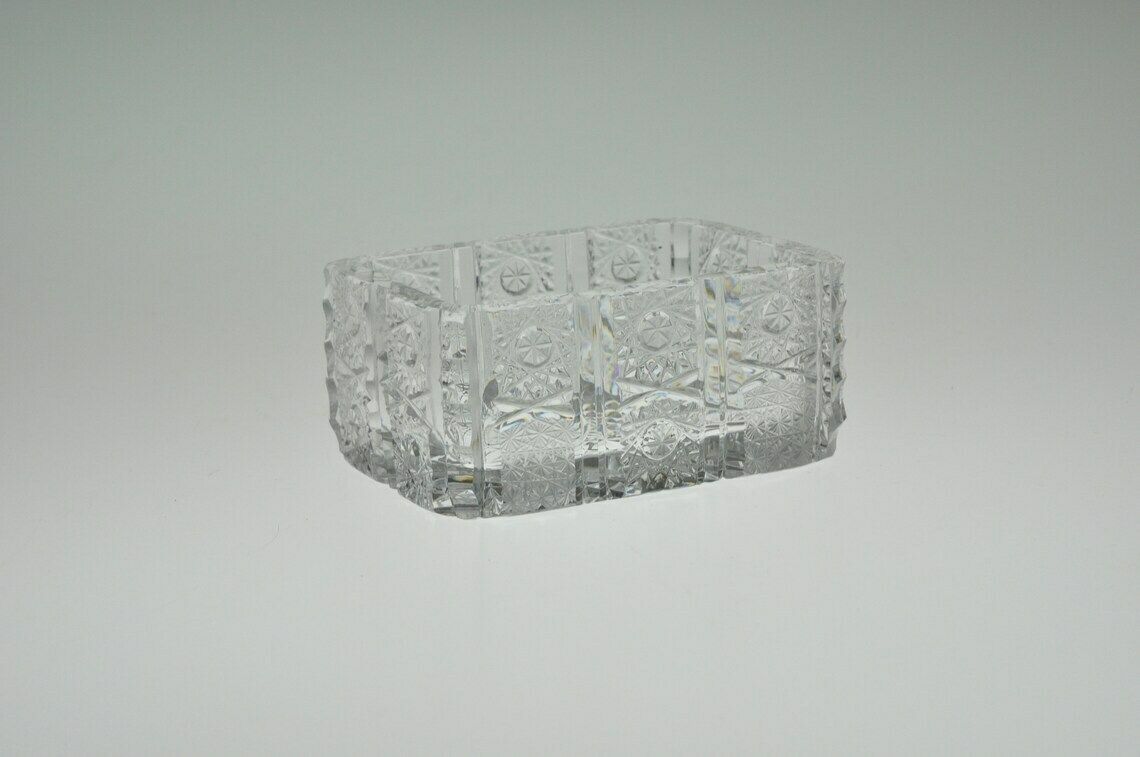 Collection Of 7 Cut To Clear Glass Items  Cut Glass  Cut Glass Vase  Cut Glass Ashtray  Cut Glass Bowl  Czech Cut To Clear Glass photo 142.0