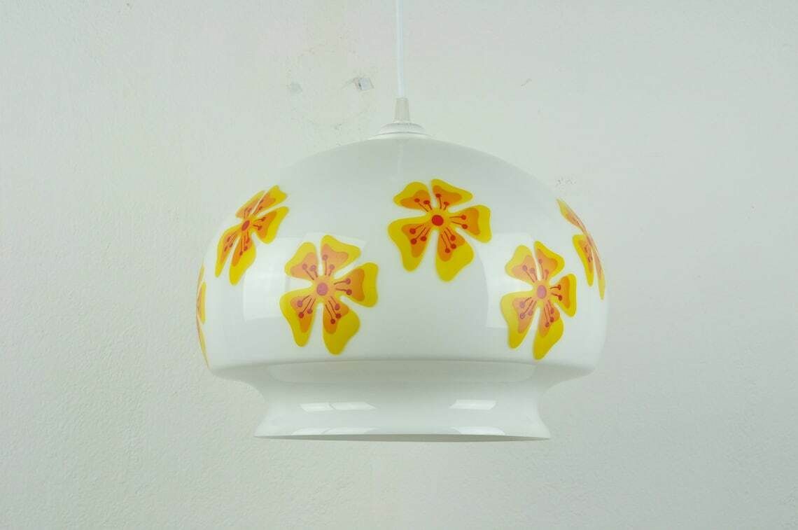 photo for sale Vintage Floral Print Ceiling Light, Pendant Glass Ceiling Lamp, Vintage Ceiling Light, Pendant Light, Pendant Lighting, Mid Century Lighting