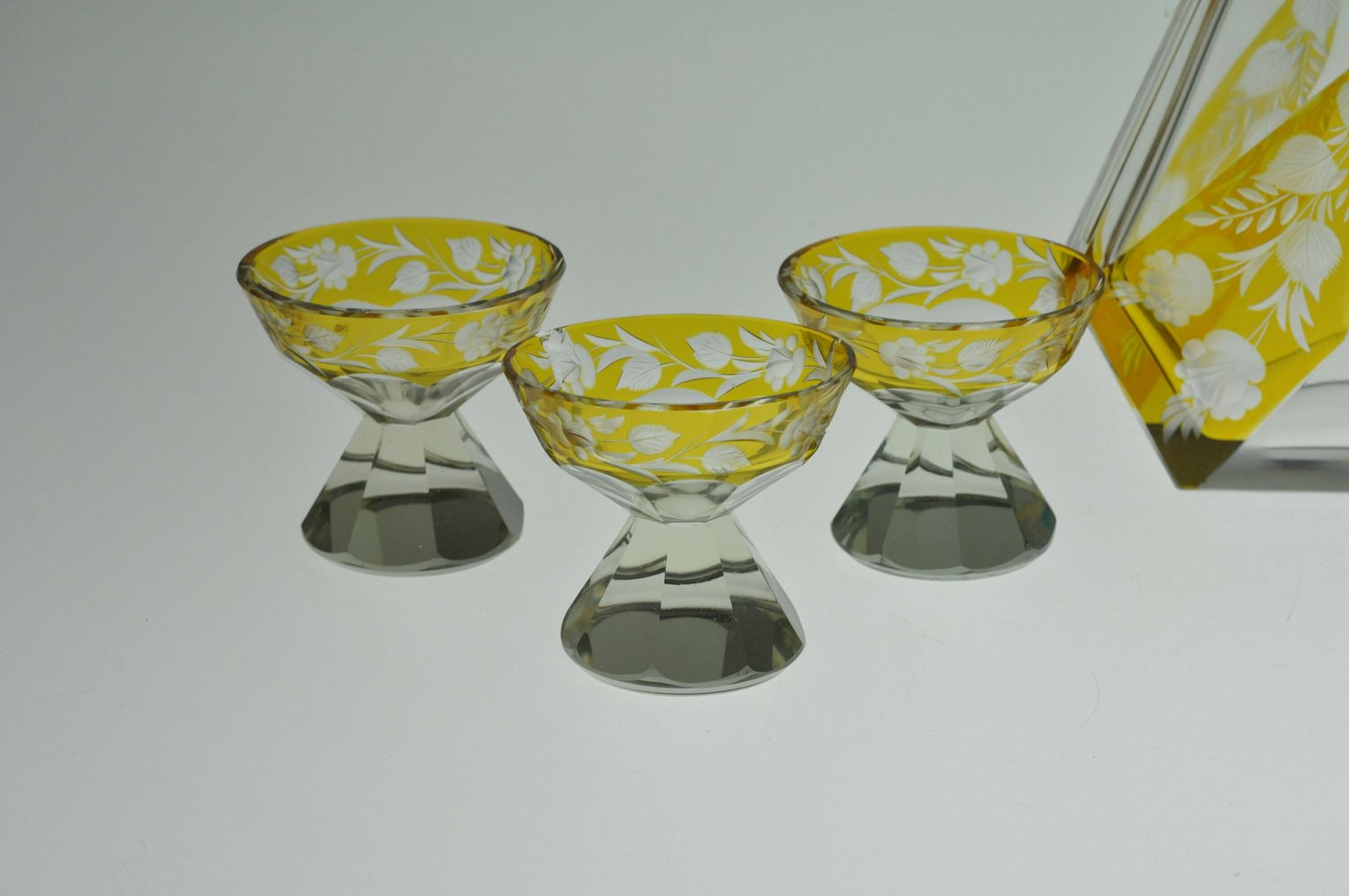 Czech Decanter, Karl Palda, Amber Cut To Clear, Art Deco Decanter Set, Decanter Set, Bohemian Glass Decanter Set, Crystal Decanter photo furniture