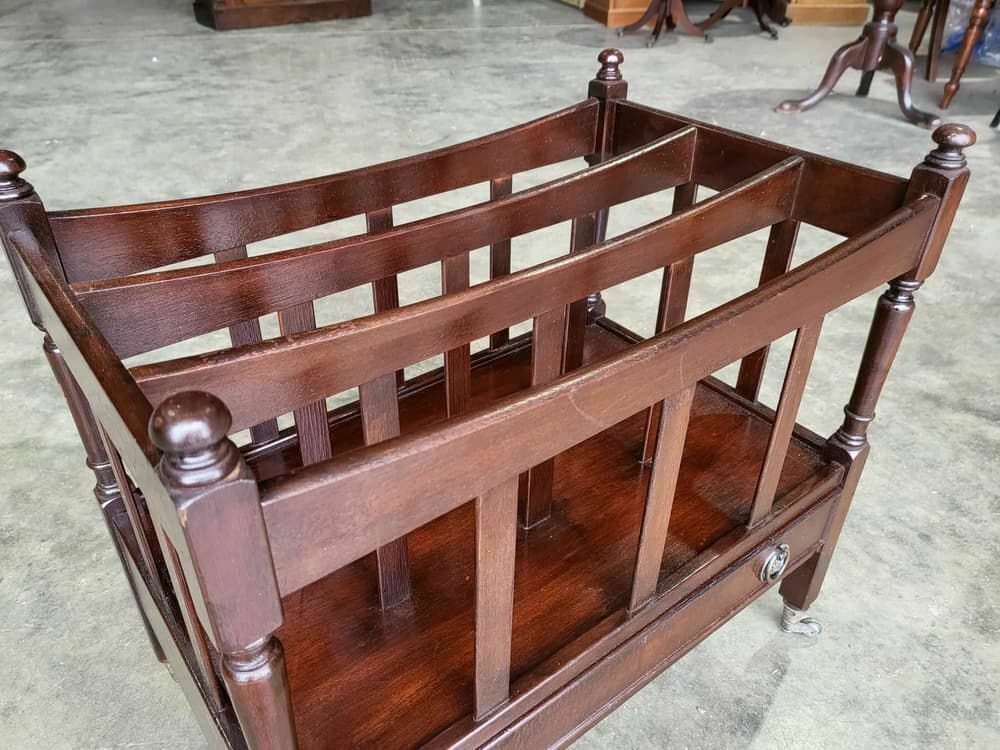Antique Repro Mahogany Canterbury Magazine Book Rack Drawer.Castors photo 139.0