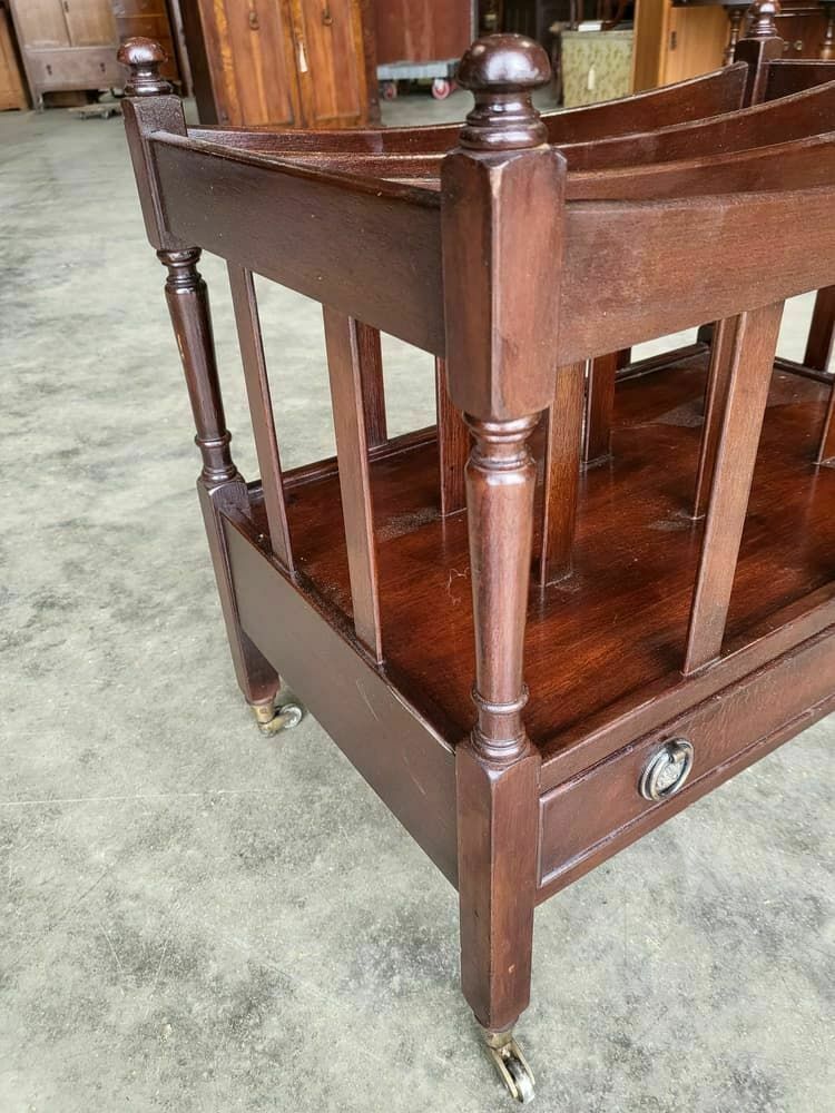 Antique Repro Mahogany Canterbury Magazine Book Rack Drawer.Castors photo vinterior