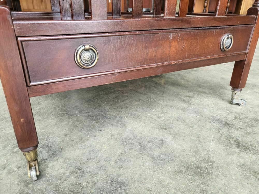Antique Repro Mahogany Canterbury Magazine Book Rack Drawer.Castors photo vintage