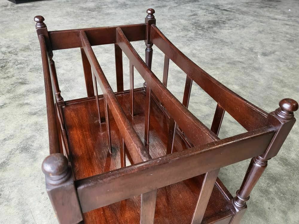 photo for sale Antique Repro Mahogany Canterbury Magazine Book Rack Drawer.Castors