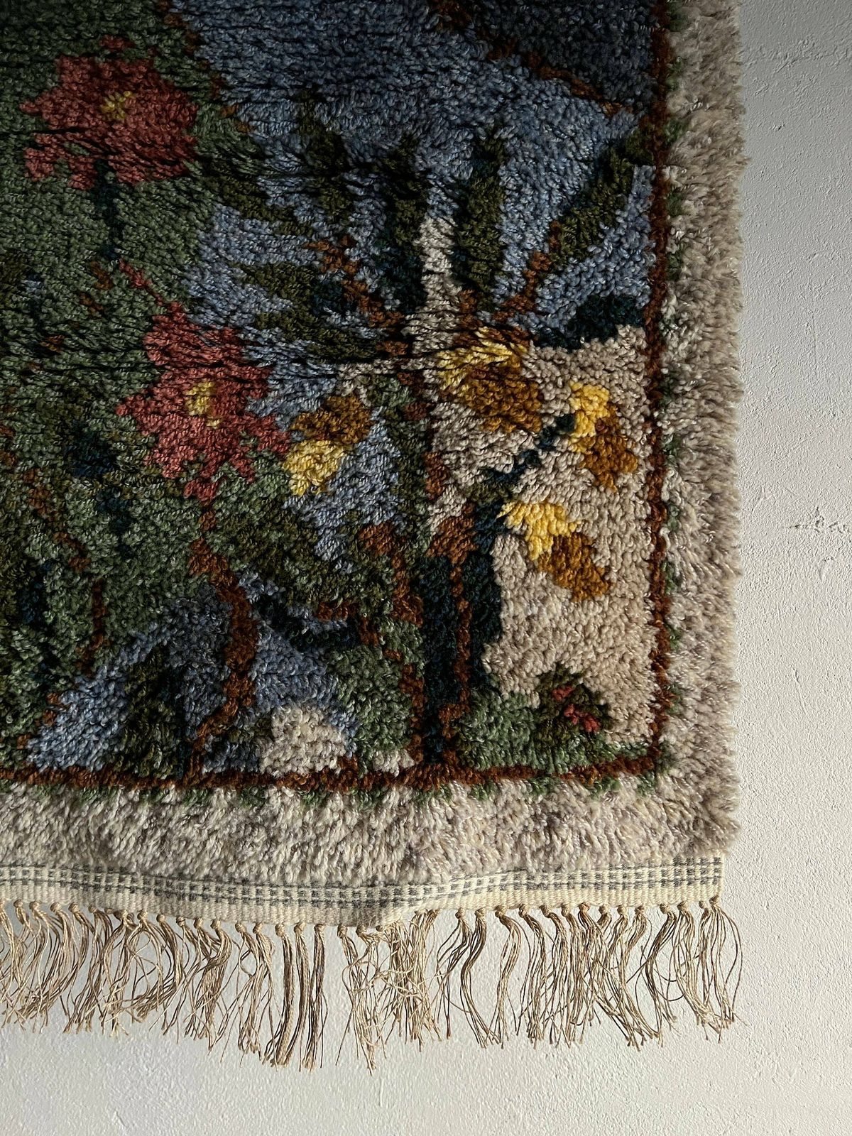 High Pile Wool Rug Scandinavian Birds Floral Sweden Vintage photo for sale